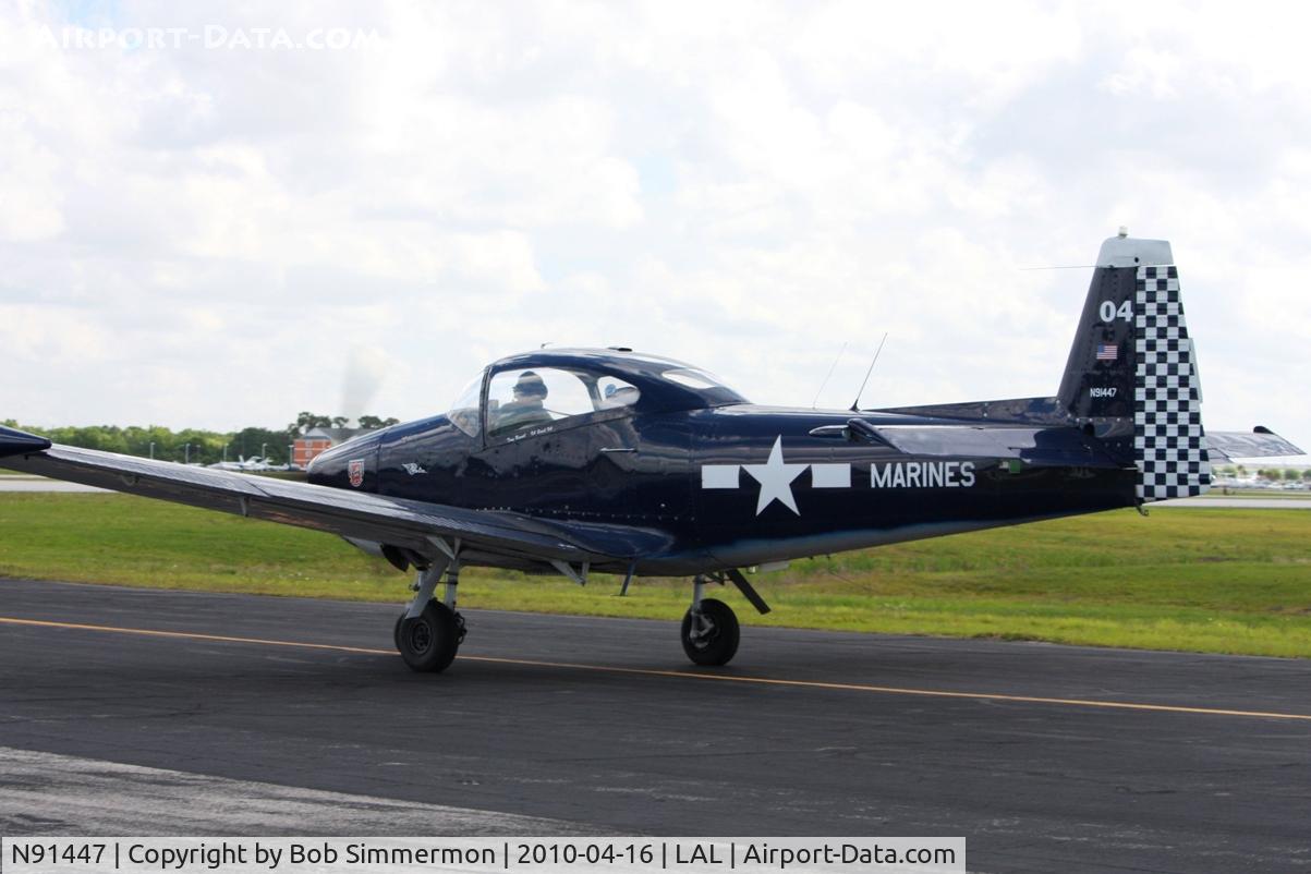 N91447, 1946 North American Navion C/N NAV-4-268, Departing Lakeland, FL during Sun N Fun 2010