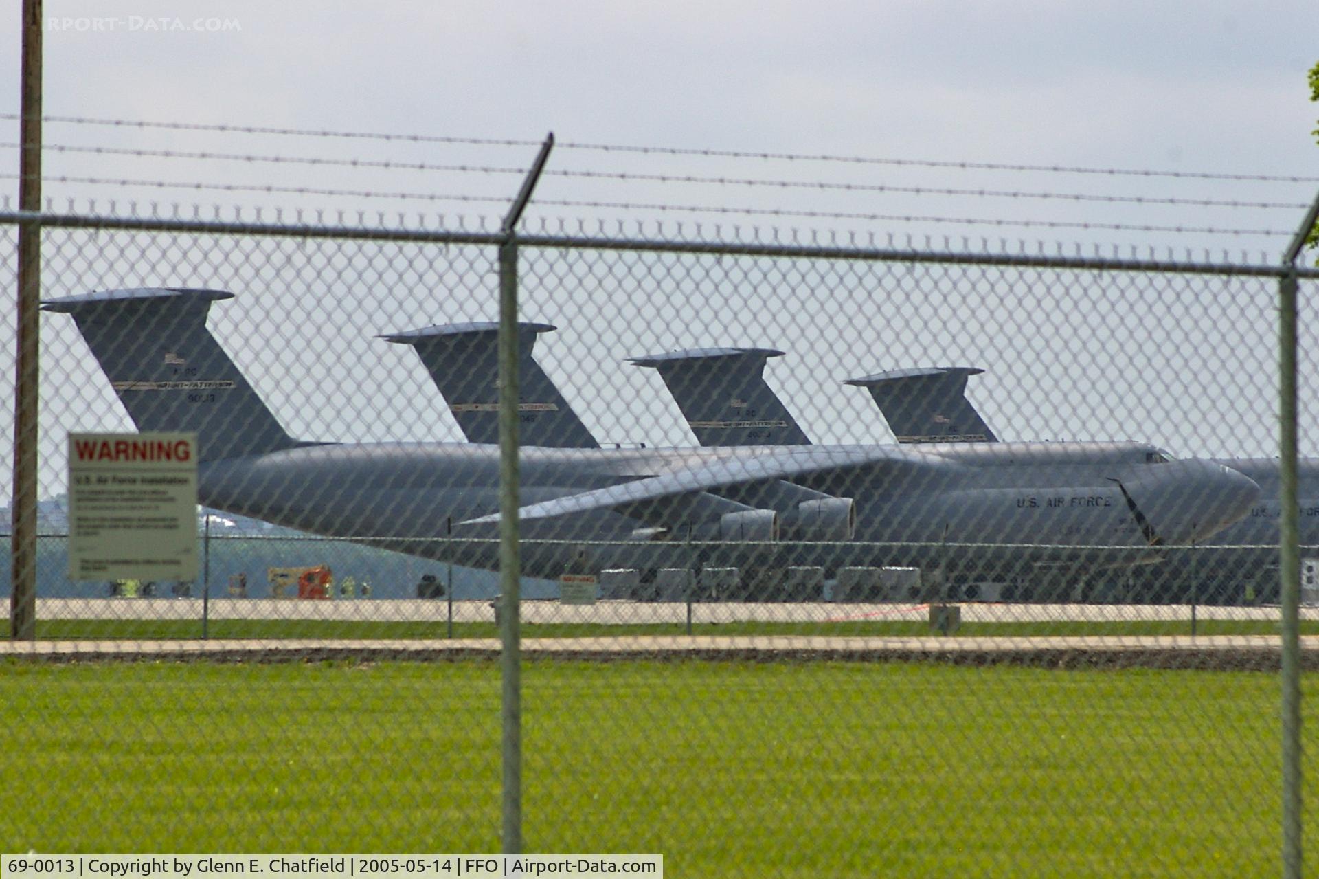 69-0013, 1969 Lockheed C-5A Galaxy C/N 500-0044, Nose partly open, parked in the row.  Seen from SR235