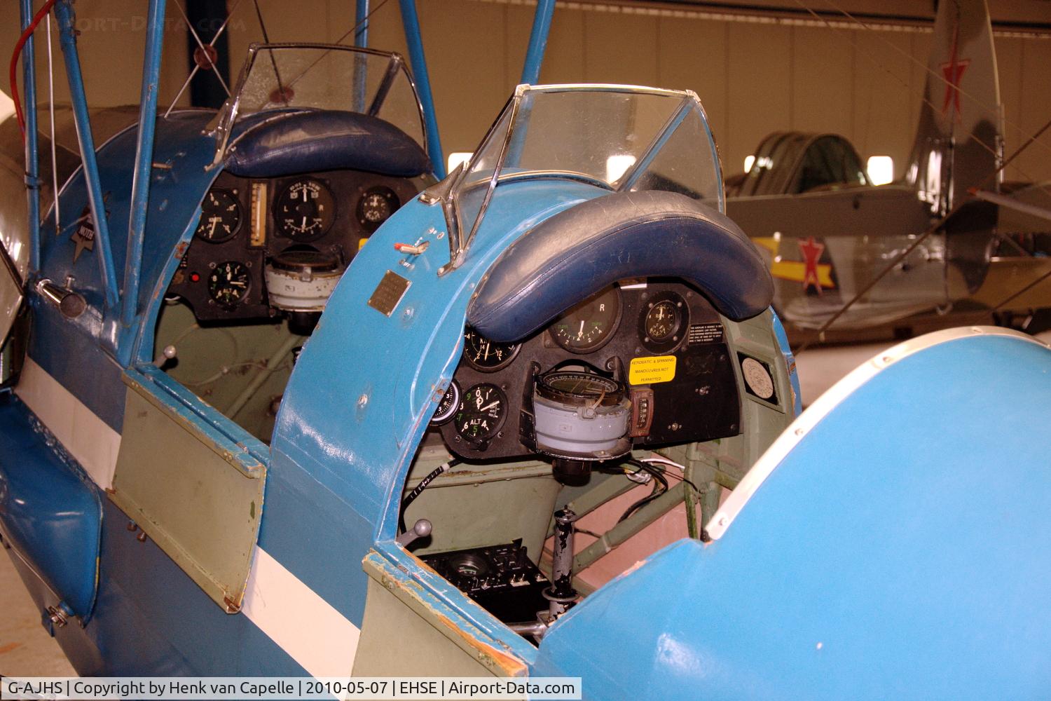 G-AJHS, 1941 De Havilland DH-82A Tiger Moth II C/N 82121, View inside the cockpits of this Tiger Moth, parked in the Flying Museum at Seppe airfield, the Netherlands.