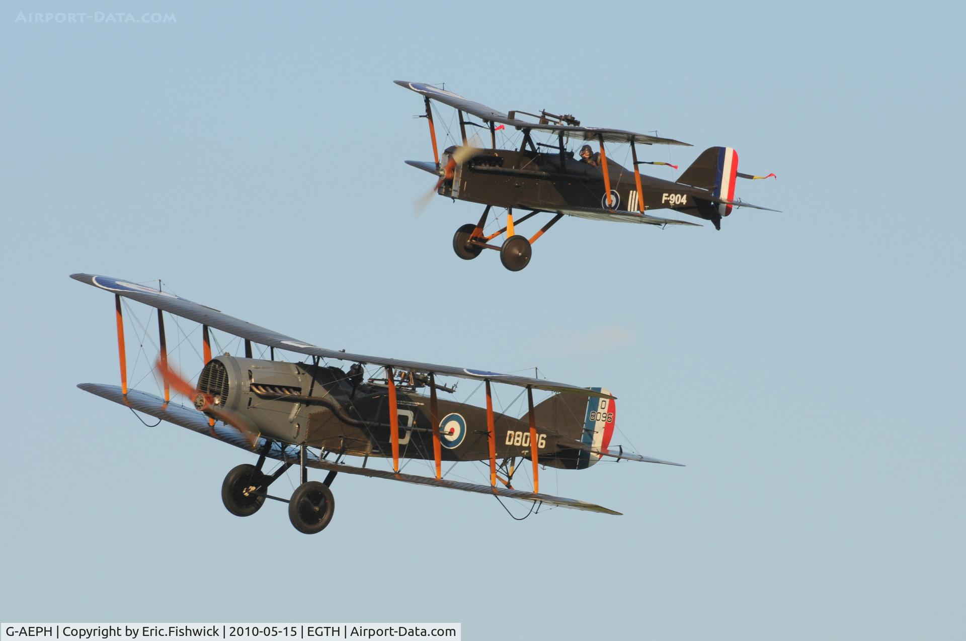 G-AEPH, 1918 Bristol F.2B Fighter C/N 7575, 45. G-AEPH (F.2B) and G-EBIA (SE5a) at Shuttleworth Sunset Air Display, May 2010.