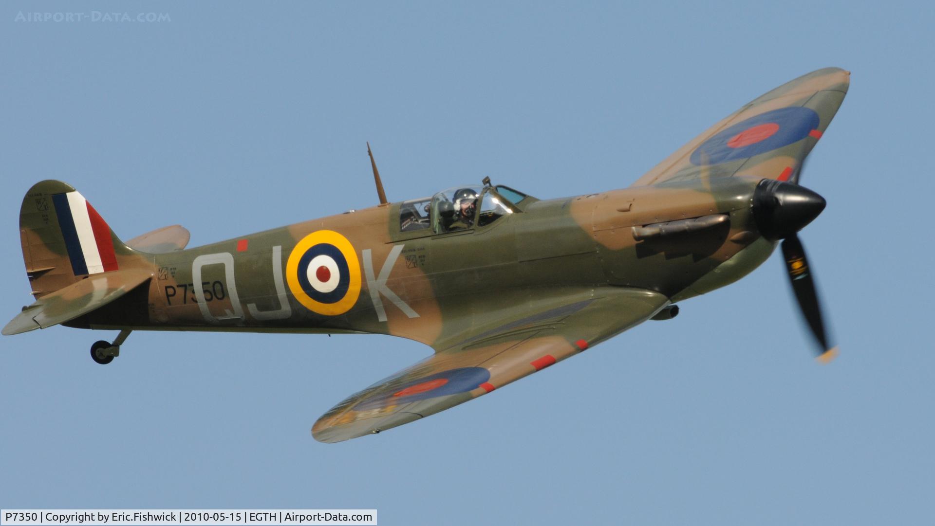 P7350, 1940 Supermarine 329 Spitfire IIa C/N CBAF.14, P7350 at Shuttleworth May Sunset Air Display. P7350 is the oldest airworthy Spitfire in the world and the only Spitfire still flying today to have actually fought in the Battle of Britain. 
