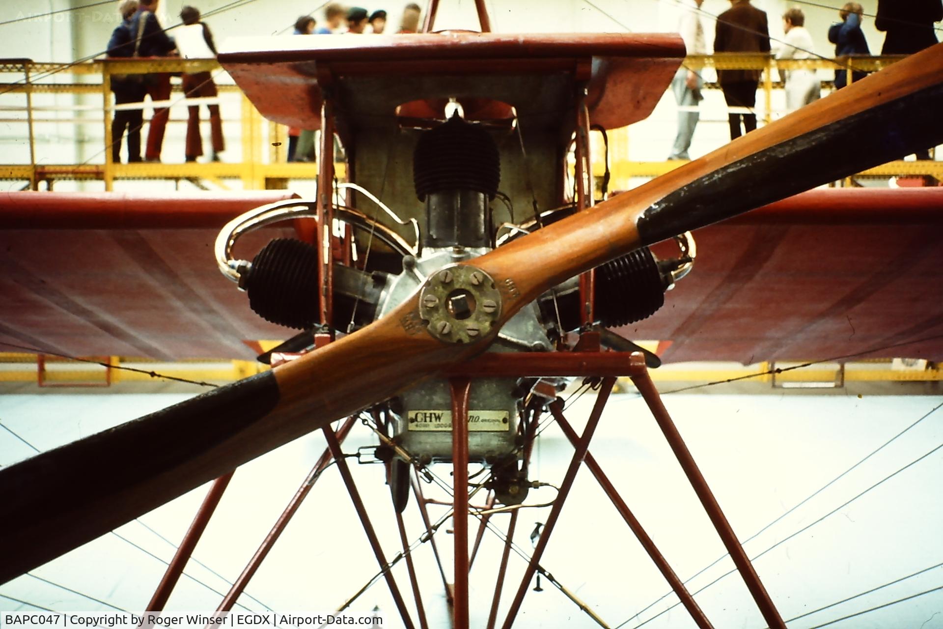 BAPC047, 1908 Charles H Watkins Watkins CHW Monoplane C/N 1, Photo taken at a RAF St Athan Air Show in the early 1970's showing the CHW engine fitted to the Watkins Monoplane Robin Goch (Red Robin). The aircraft is now on display at the National Waterfront Museum in Swansea, Wales, UK.