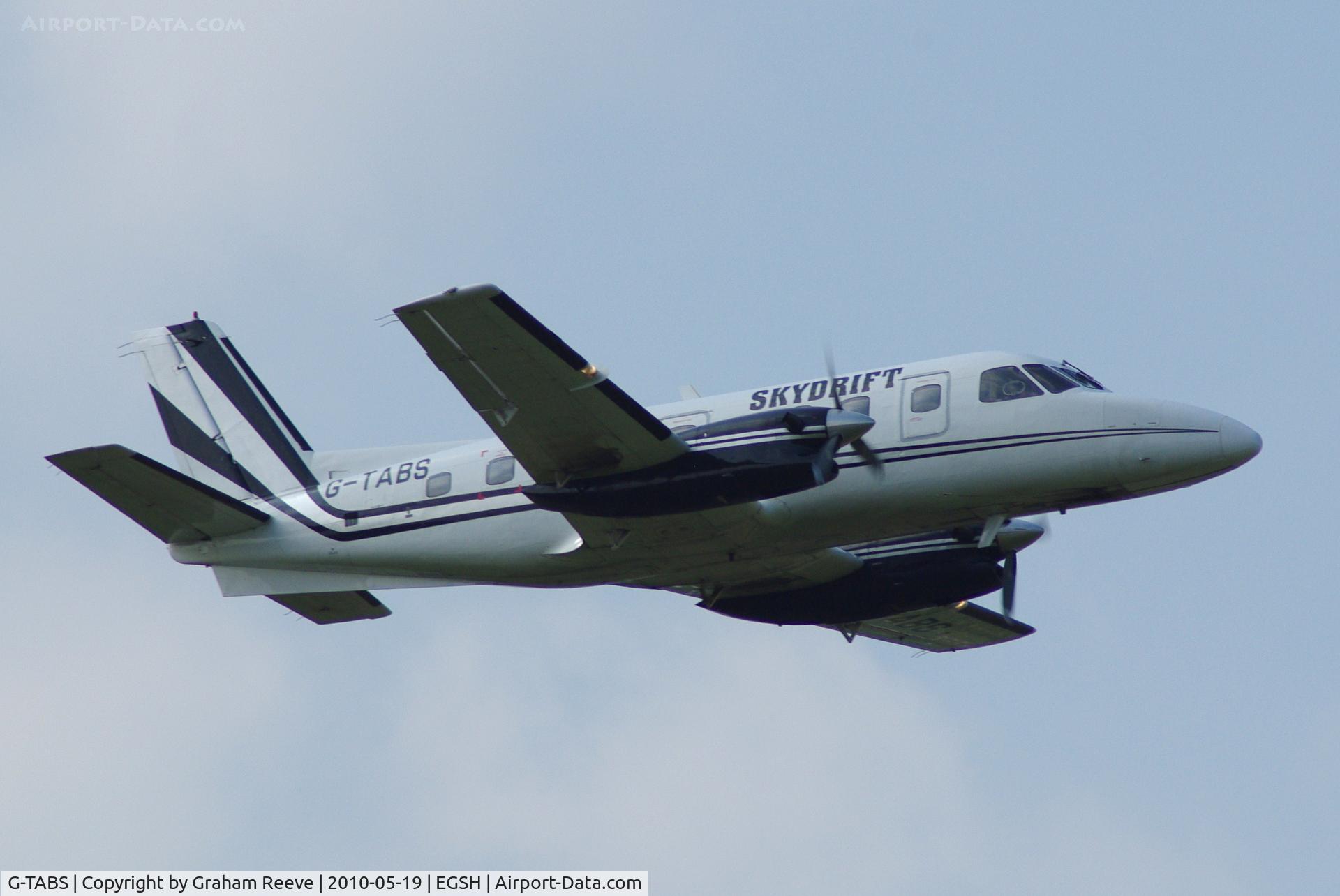 G-TABS, 1979 Embraer EMB-110P1 Bandeirante C/N 110.212, Departing from Norwich.