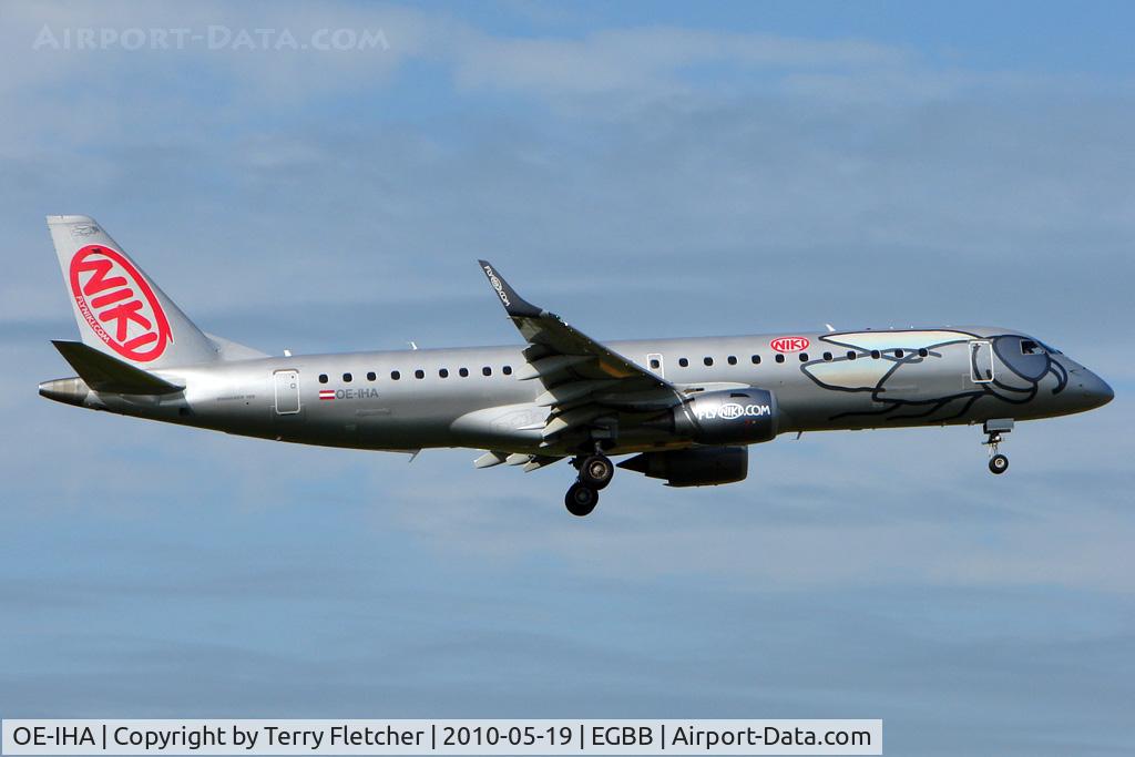 OE-IHA, 2009 Embraer 190LR (ERJ-190-100LR) C/N 19000285, Niki Embraer 190 on charter into Birmingham