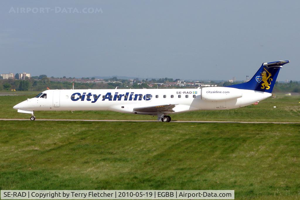 SE-RAD, 2001 Embraer EMB-145EU (ERJ-145EU) C/N 145458, City Airlines EMB145 about to depart from Birmingham
