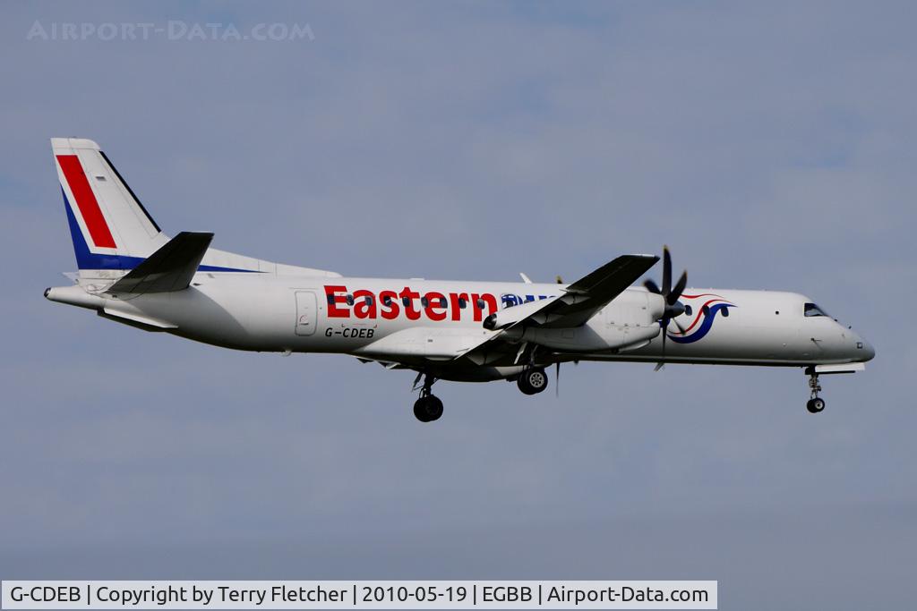 G-CDEB, 1996 Saab 2000 C/N 2000-036, Eastern Saab 2000 landing at Birmingham