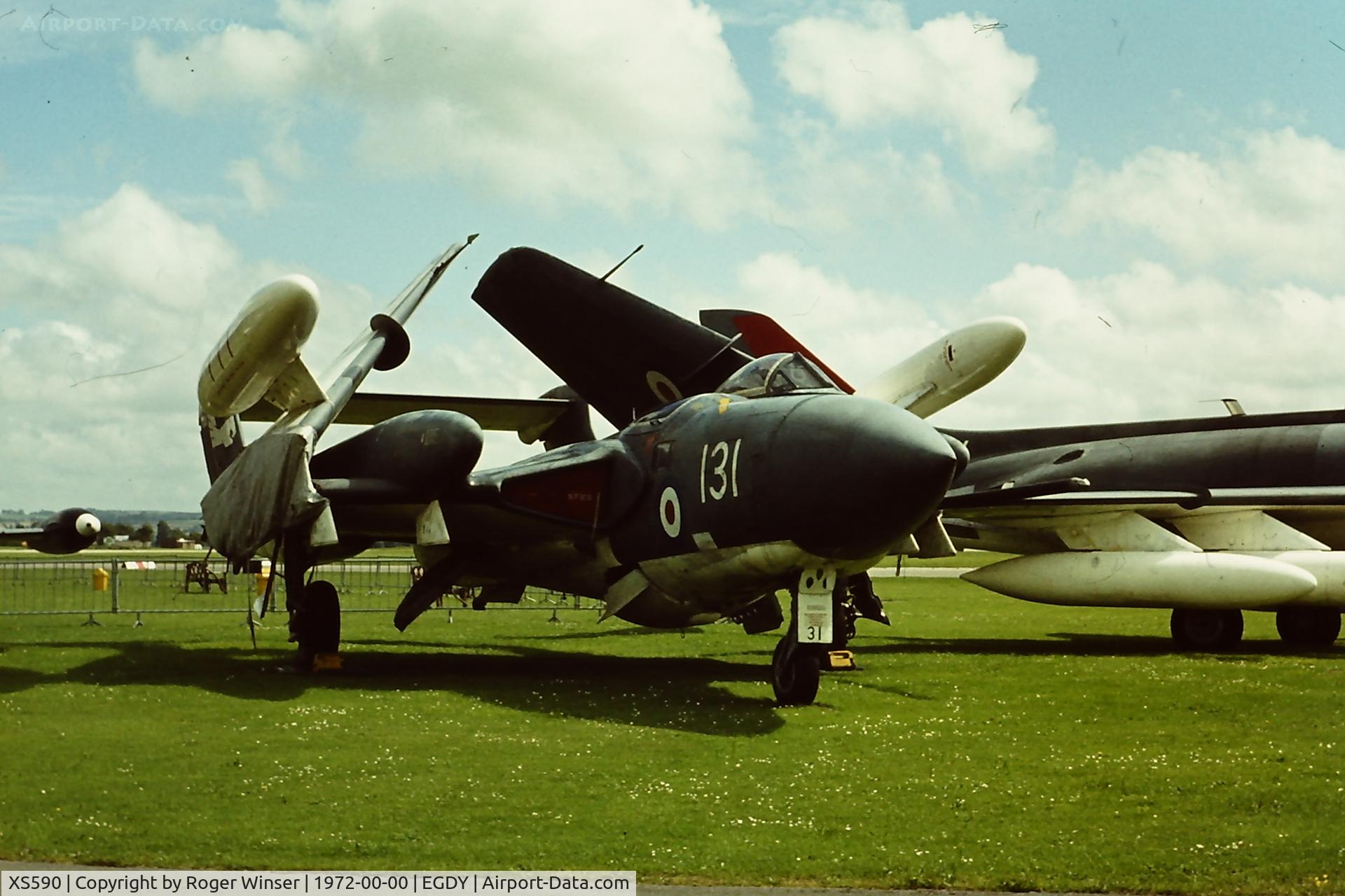 XS590, De Havilland DH-110 Sea Vixen FAW.2 C/N 10148, Coded 131/E of 899 NAS. Fleet Air Arm Museum Sea Vixen on display at a RNAS Yeovilton Naval Air Day in the early 1970's. Possibly 1972.