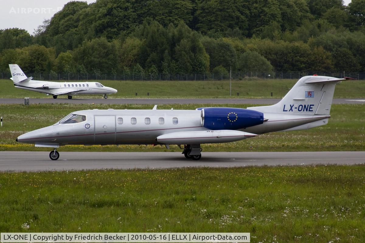 LX-ONE, 1981 Gates Learjet 35A C/N 35-417, taxying to the active