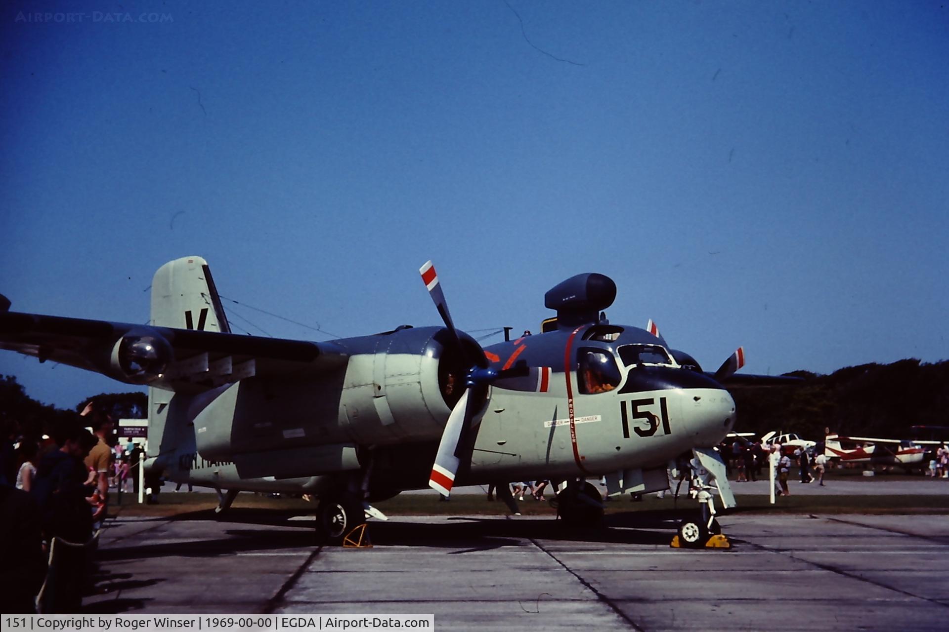 151, Grumman US-2N Tracker C/N 712, Coded 151/V. Valkenburg based Royal Netherlands Navy S-2N Tracker aircraft on display at RNAS Brawdy Naval Air Day, Wales, UK in 1969.