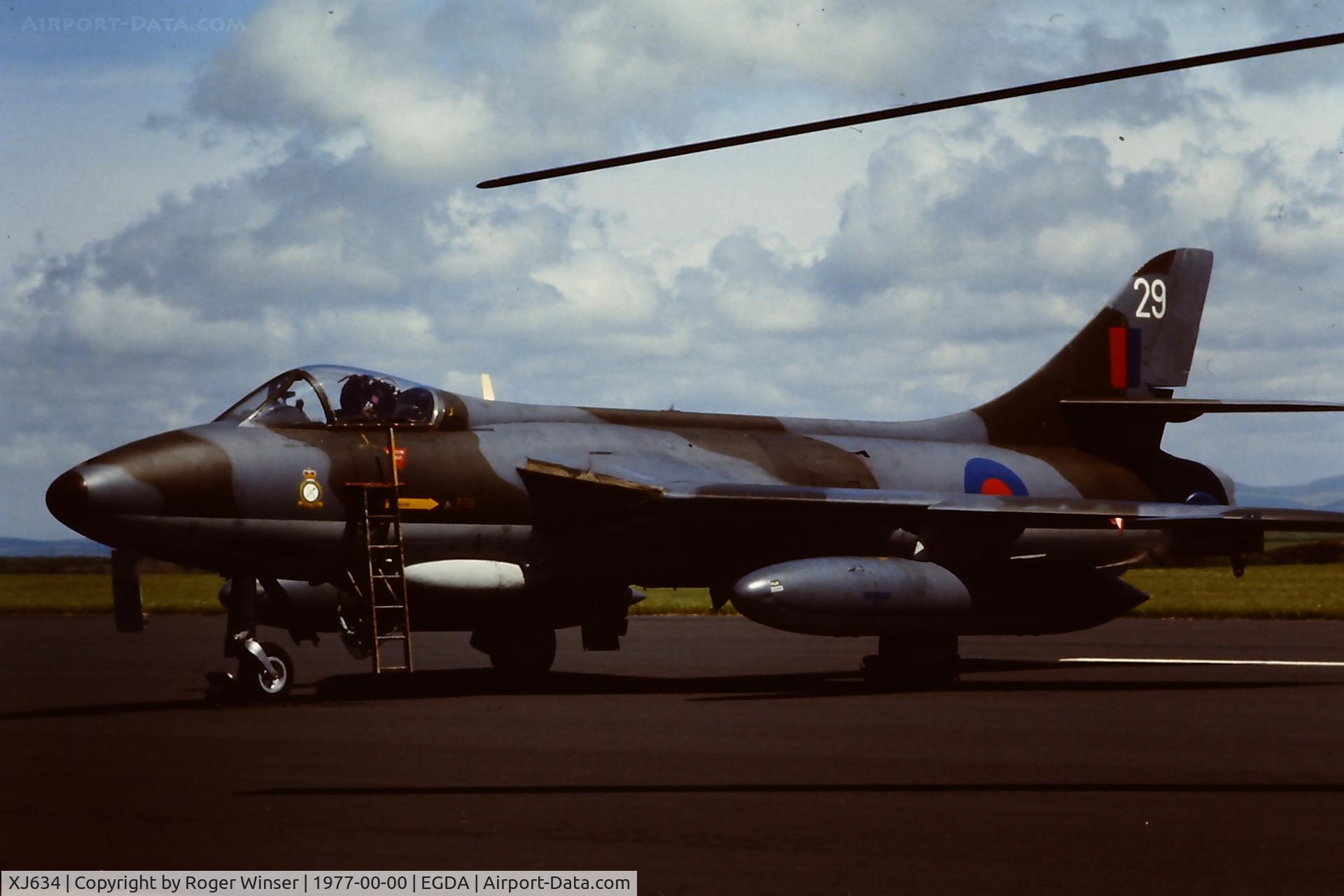XJ634, 1956 Hawker Hunter F.6A C/N 41H/688051, 29 of (No1)TWU based at RAF Brawdy, Wales, UK in 1977. 