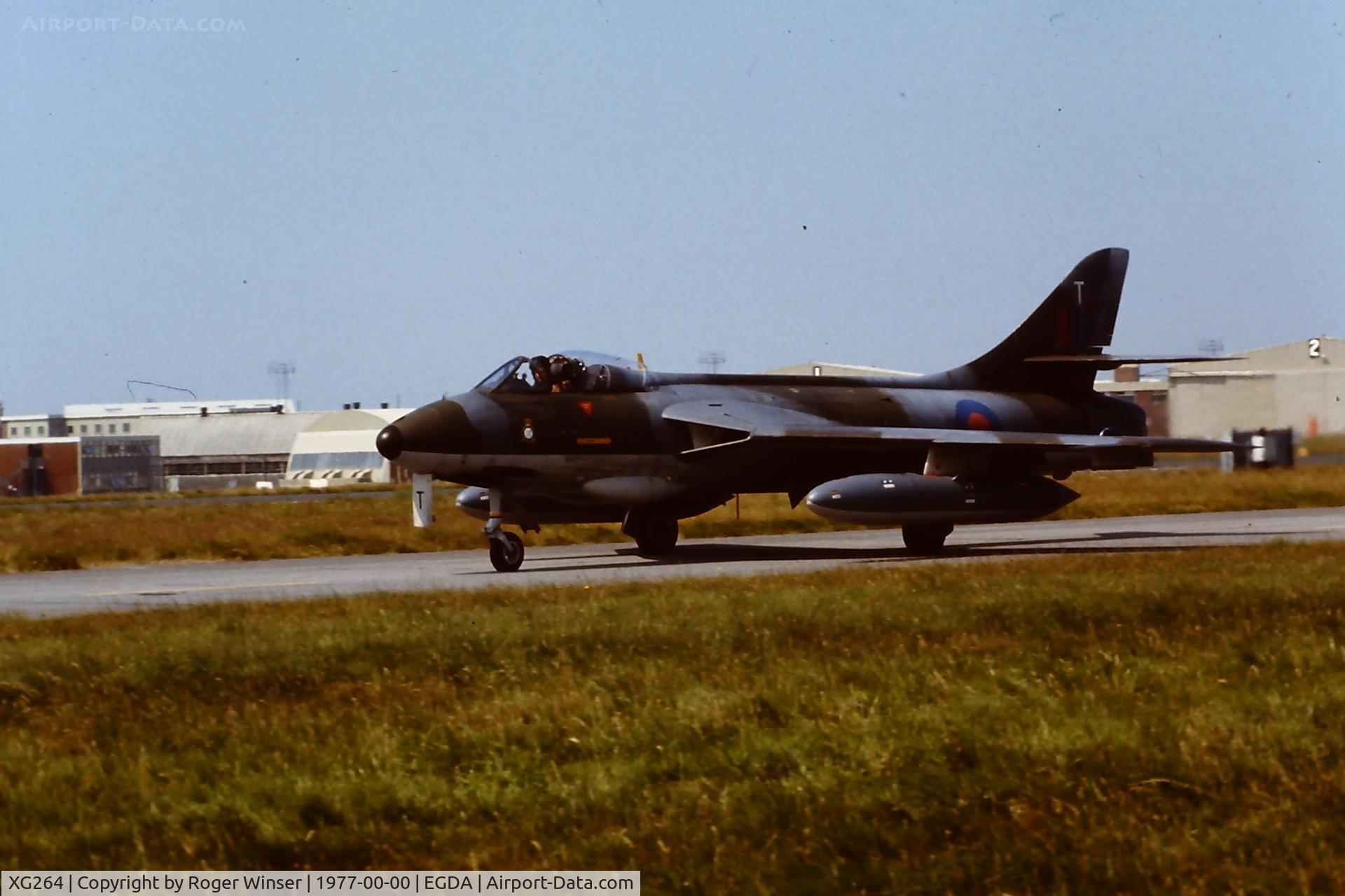 XG264, 1956 Hawker Hunter FGA.9 C/N 41H/680065, T of (No1)TWU based at RAF Brawdy, Wales, UK in 1977. 