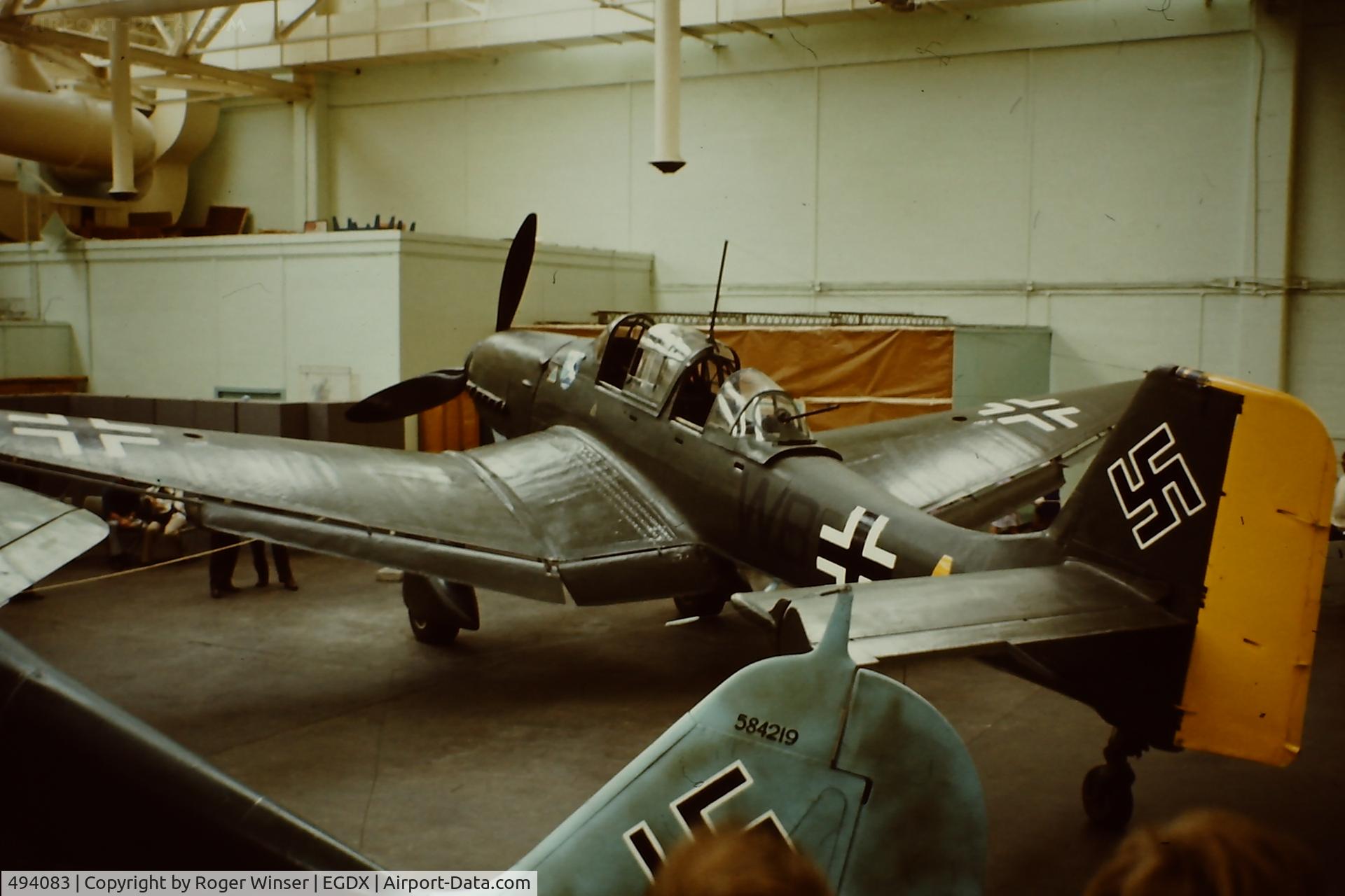 494083, 1941 Junkers Ju-87D Stuka C/N Not found 494083, Coded W8+A. Part of the Historic Aircraft Collection at RAF St Athan, mid-1970's
