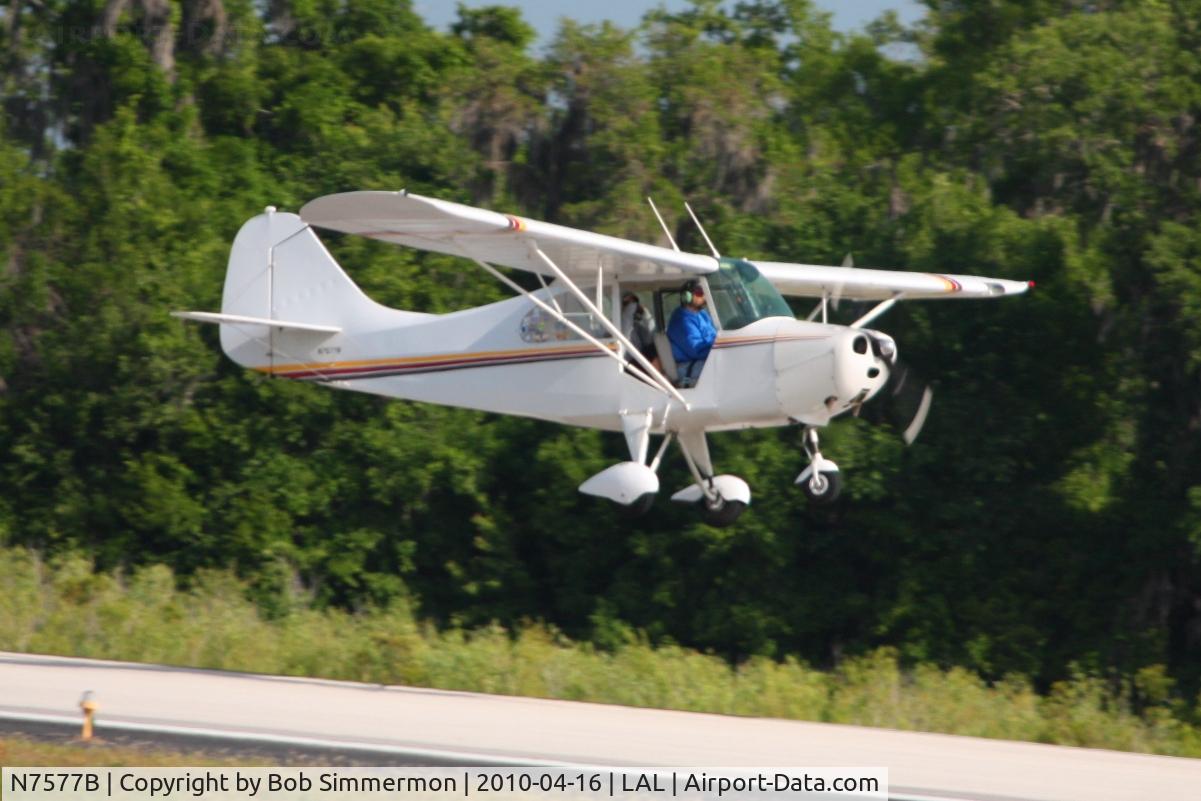 N7577B, 1957 Champion 7FC C/N 7FC-80, Landing on 9 during Sun N Fun 2010 at Lakeland, FL.