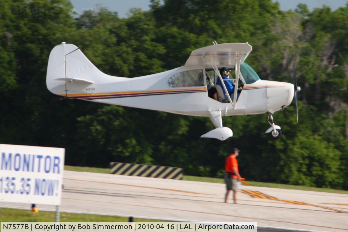 N7577B, 1957 Champion 7FC C/N 7FC-80, Landing on 9 during Sun N Fun 2010 at Lakeland, FL.