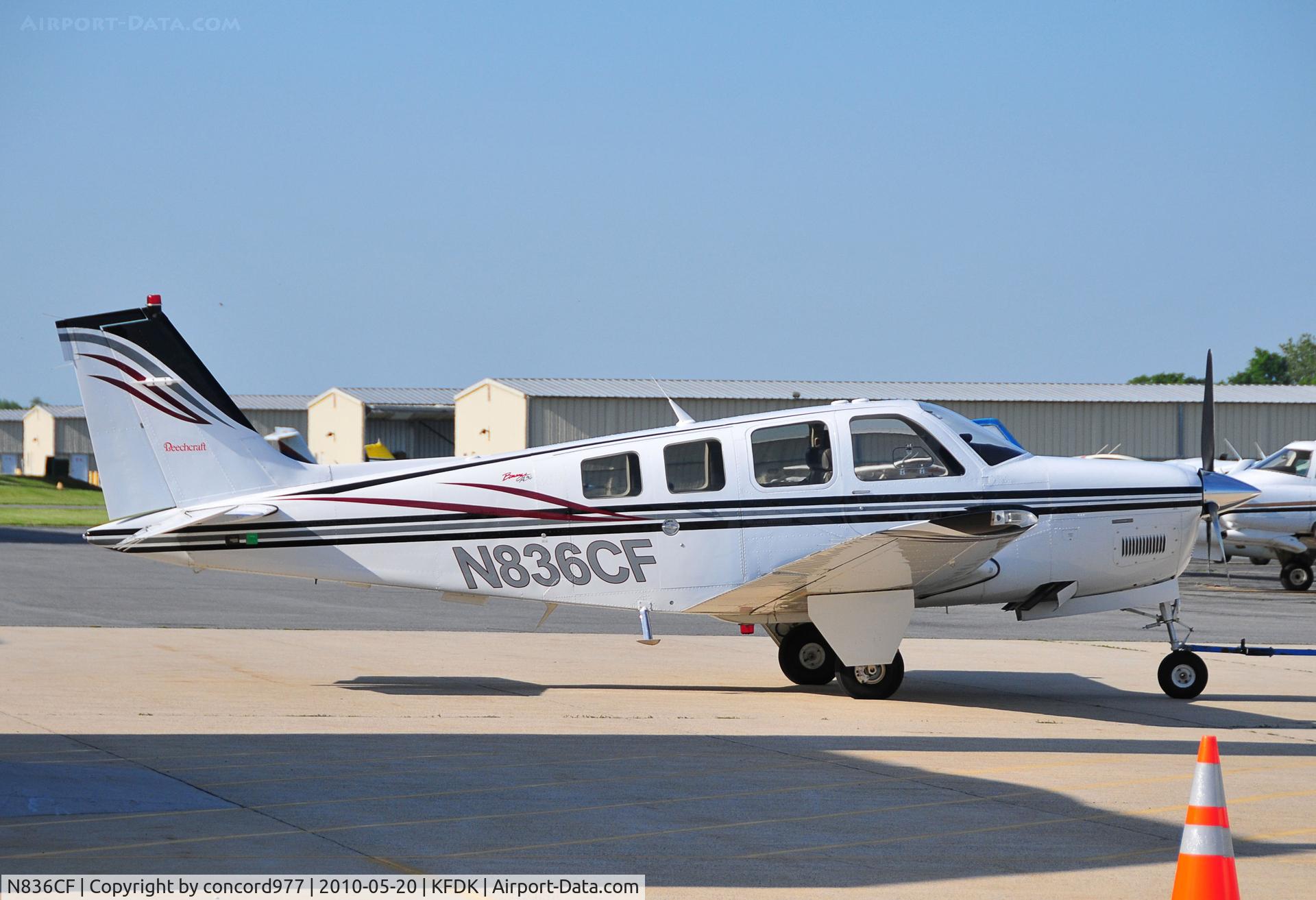 N836CF, Raytheon Aircraft Company A36 Bonanza C/N E-3504, Seen at KFDK on 5/20/2010.