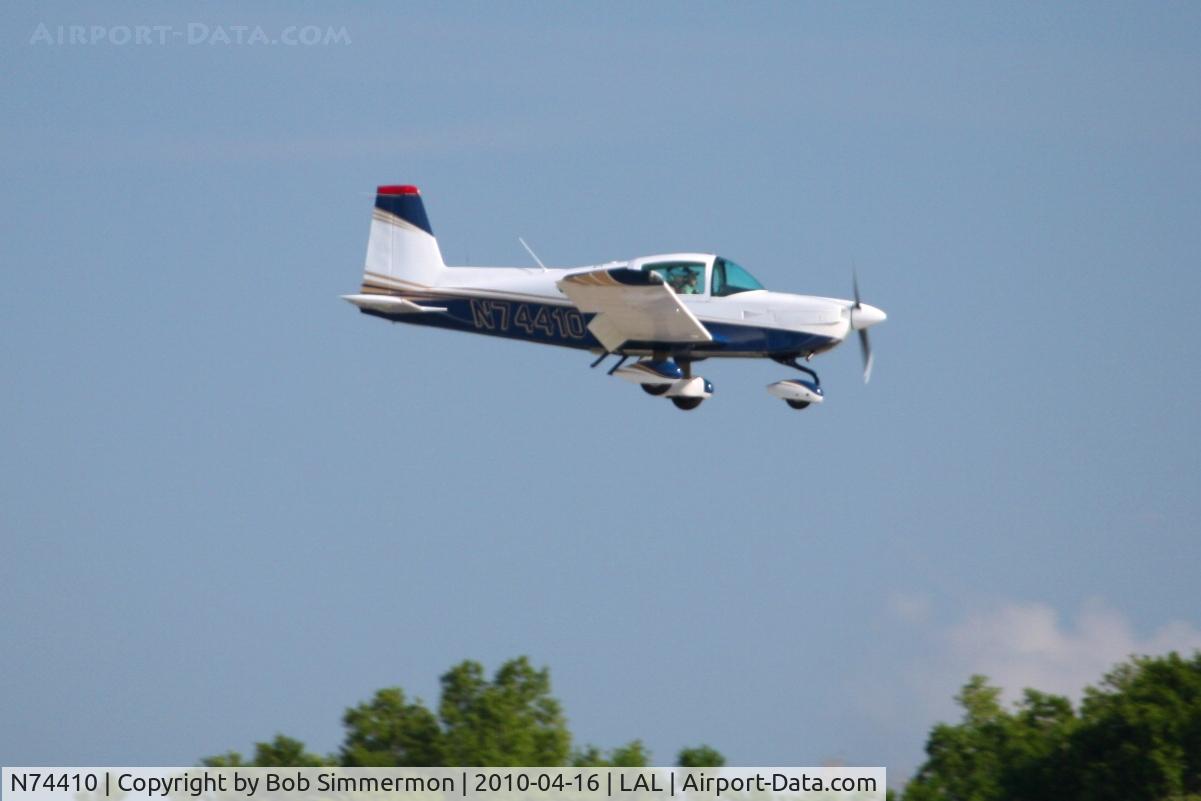 N74410, 1976 Grumman American AA-5B Tiger C/N AA5B-0215, Arriving at Lakeland, FL during Sun N Fun 2010.
