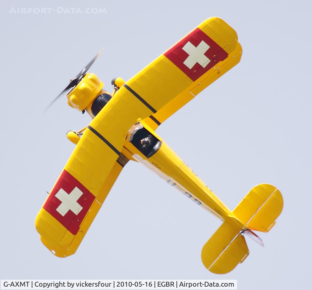 G-AXMT, 1938 Bucker Bu-133C Jungmeister C/N 46, Privately operated, marked as Swiss Air Force U-99. Breighton.