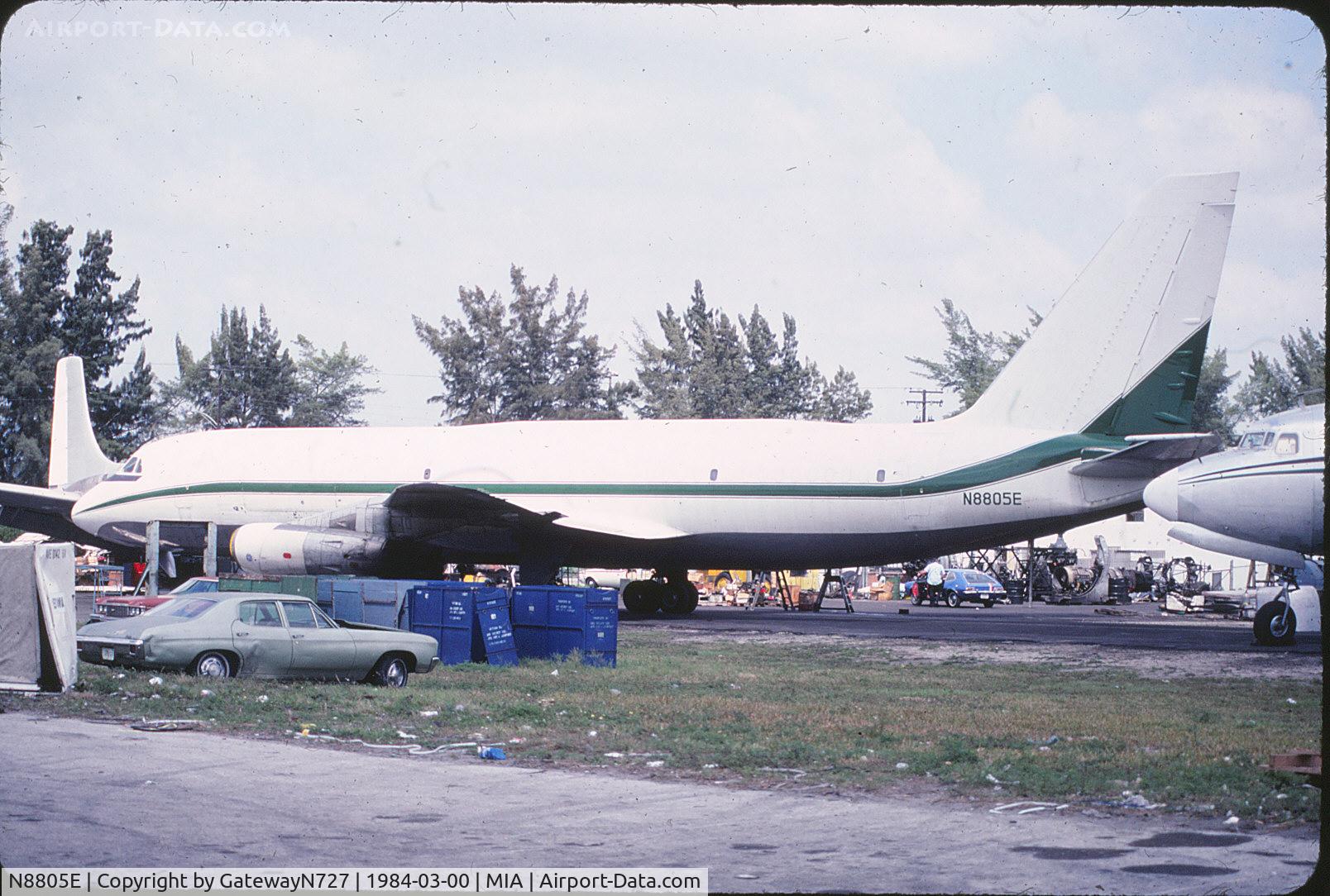 N8805E, 1960 Convair 880-22-2 C/N 22-00-17, Undergoing service at NW side of MIA aka Corrosion Corner. Seagreen Air Transport colours.