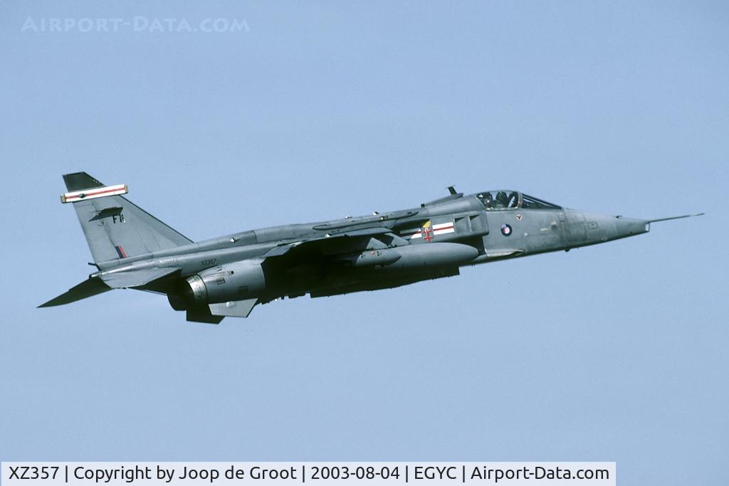 XZ357, 1976 Sepecat Jaguar GR.3A C/N S.124, full afterburner low over the barrier. Nice, those underpowered Jaguars!