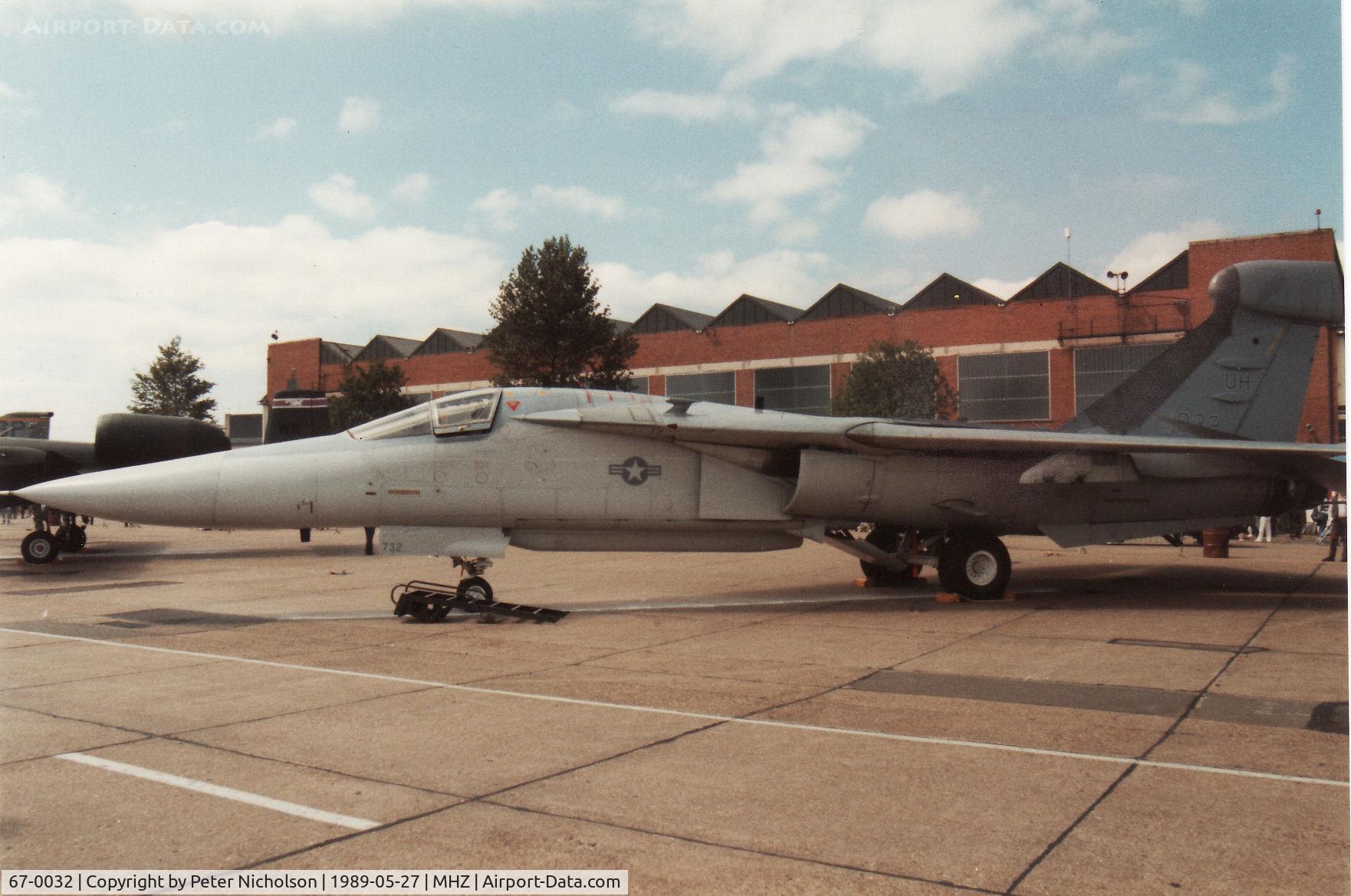 67-0032, 1966 General Dynamics EF-111A Raven C/N EF-40, EF-111A Raven named Black Sheep of 42nd Electronic Combat Squadron on display at the 1989 RAF Mildenhall Air Fete.