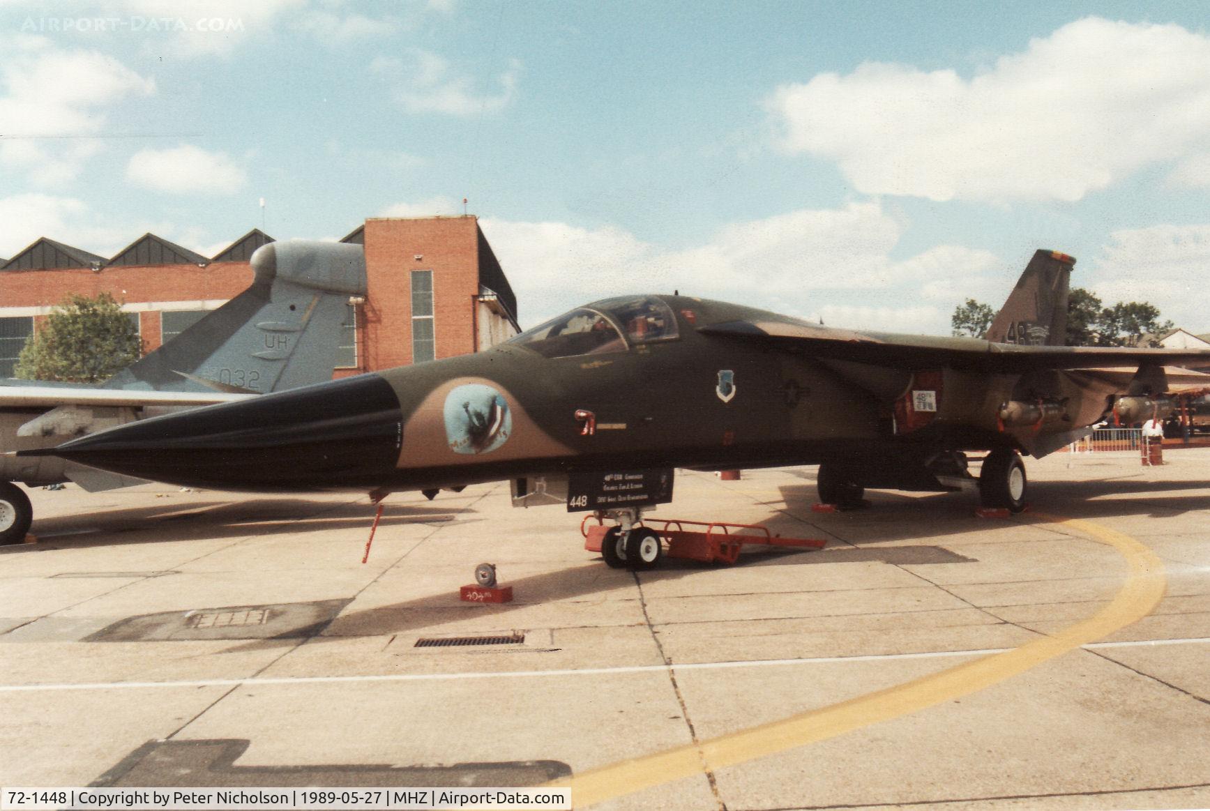 72-1448, 1972 General Dynamics F-111F Aardvark C/N E2-78, The 48th Tactical Fighter Wing Commander's aircraft named Miss Liberty on display at the 1989 RAF Mildenhall Air Fete.