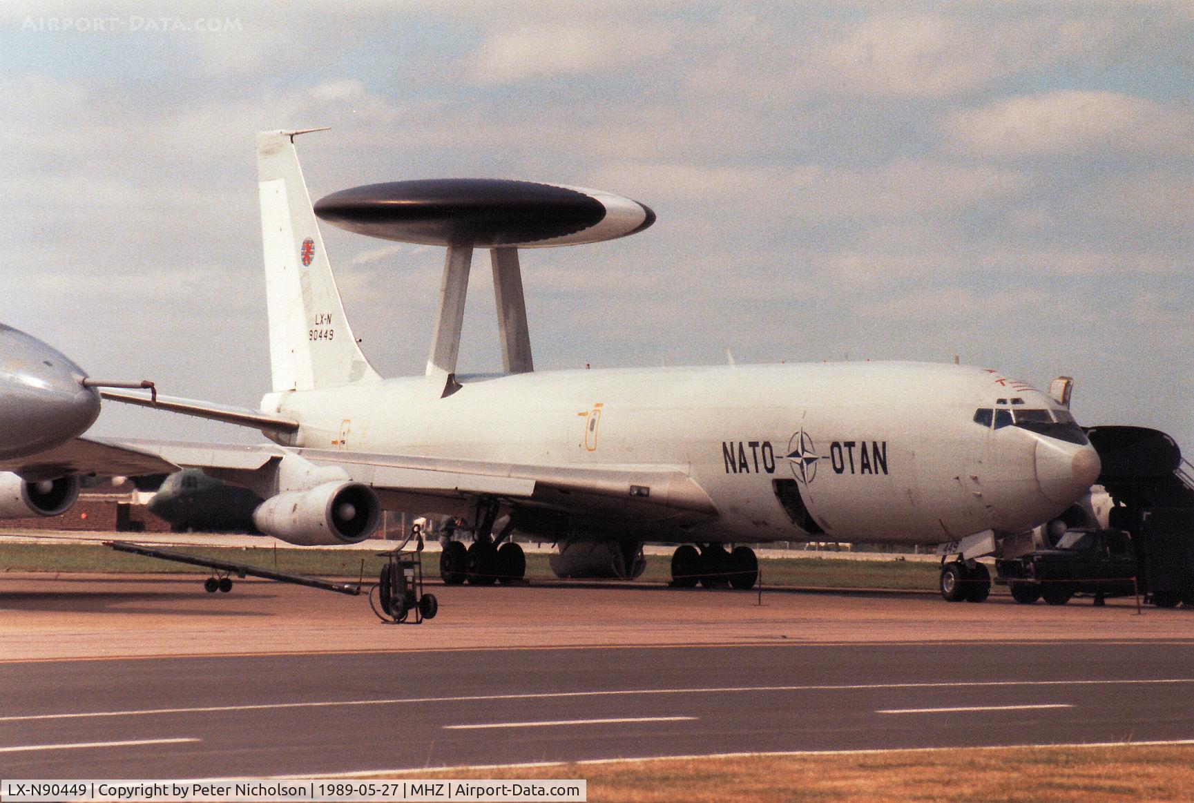 LX-N90449, 1983 Boeing E-3A Sentry C/N 22844, E-3A Sentry of the NATO Airborne Early Warning Force on the flight-line at the 1989 RAF Mildenhall Air Fete.