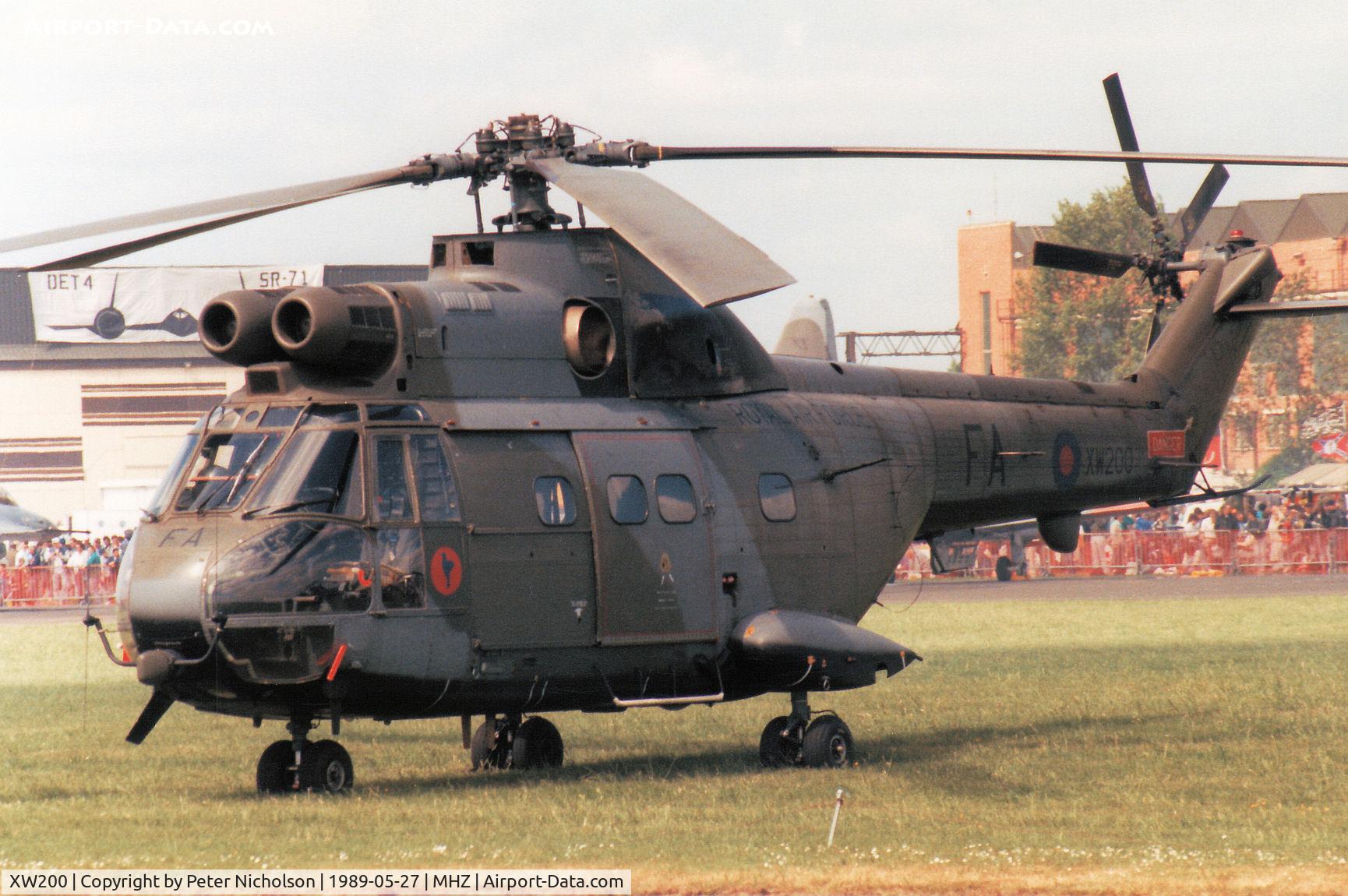 XW200, 1971 Westland Puma HC.1 C/N 1048/F9747, Puma HC.1 of 240 Operational Conversion Unit on display at the 1989 RAF Mildenhall Air Fete.