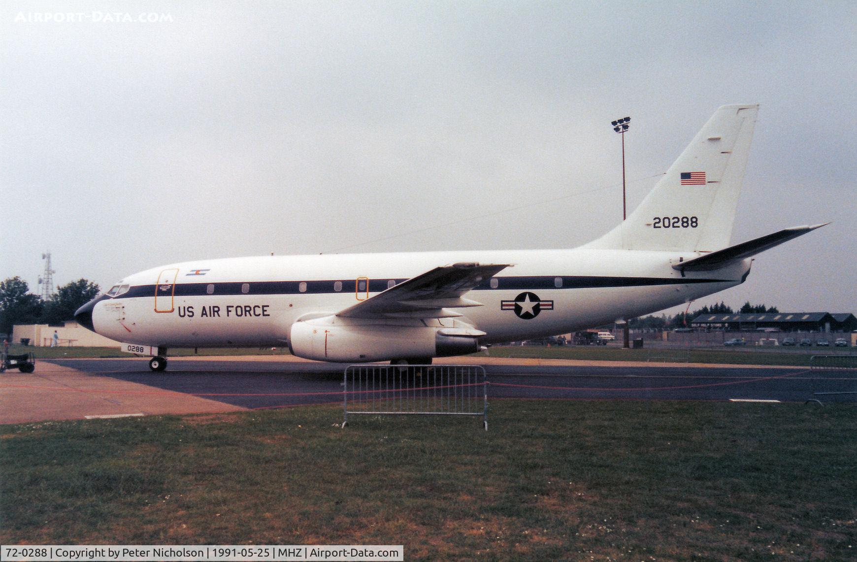 72-0288, 1972 Boeing T-43A Bobcat C/N 20695, T-43A Bobcat of 200th Airlift Squadron/Colorado ANG on display at the 1991 RAF Mildenhall Air Fete.