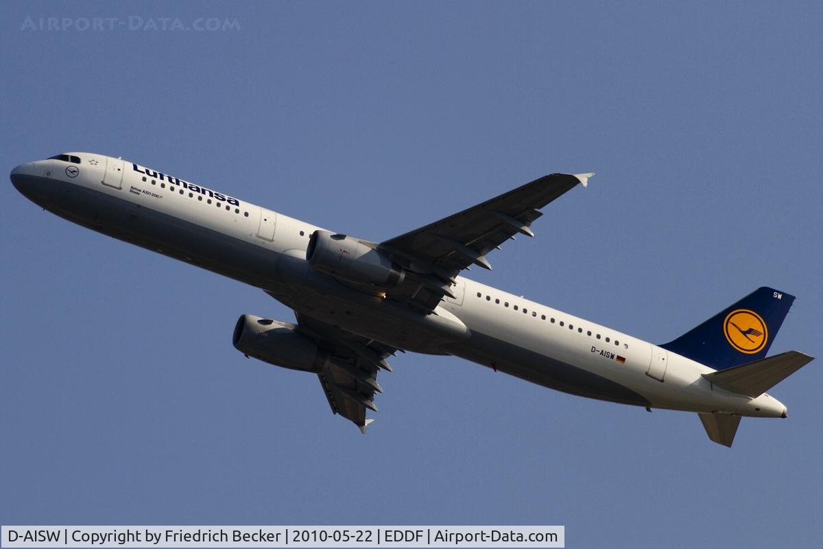 D-AISW, 2009 Airbus A321-231 C/N 4087, departing via RW25L