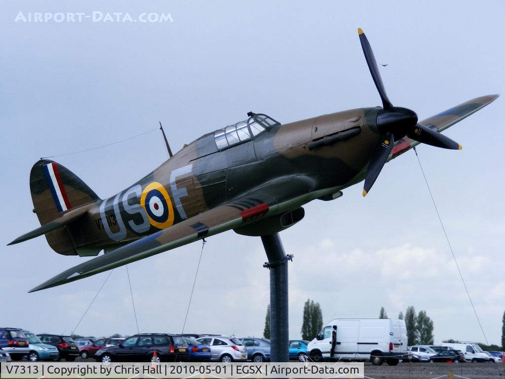 V7313, Hawker Hurricane I Replica C/N Not found V7313, Hawker Hurricane 1 (Replica) gate guardian at North Weald