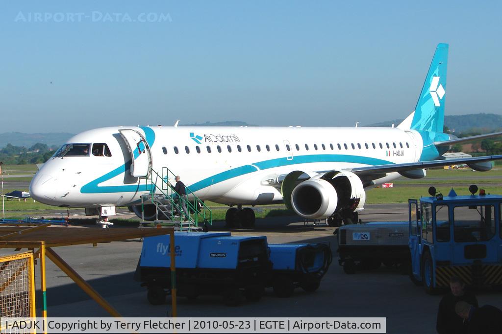 I-ADJK, 2009 Embraer 195LR (ERJ-190-200LR) C/N 19000245, Air Dolomiti Emb 190 on maintenance at Exeter