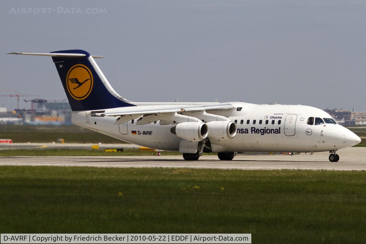 D-AVRF, 1995 British Aerospace Avro 146-RJ85 C/N E.2269, departing via RW18W
