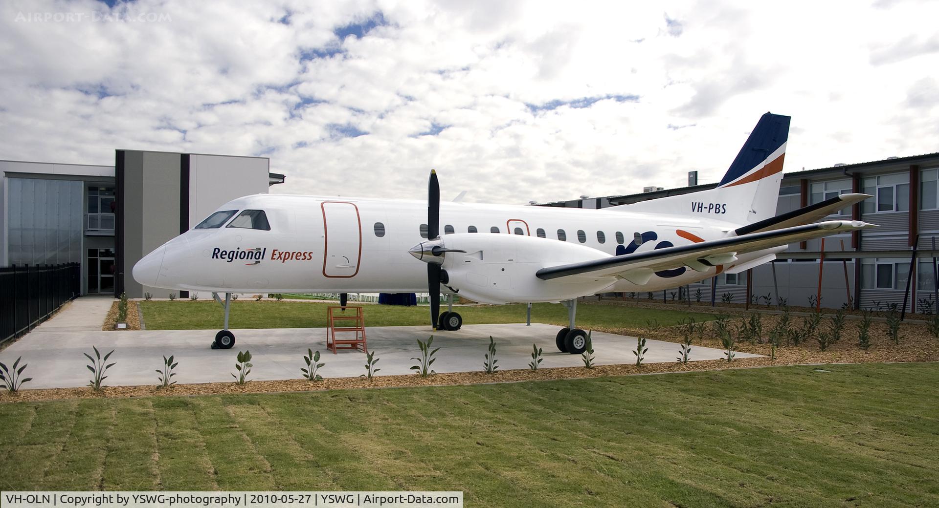 VH-OLN, 1990 Saab 340B C/N 340B-207, VH-OLN (207) now on display as a training aircraft at the Australian Airline Pilot Academy, with the false registration of VH-PBS.