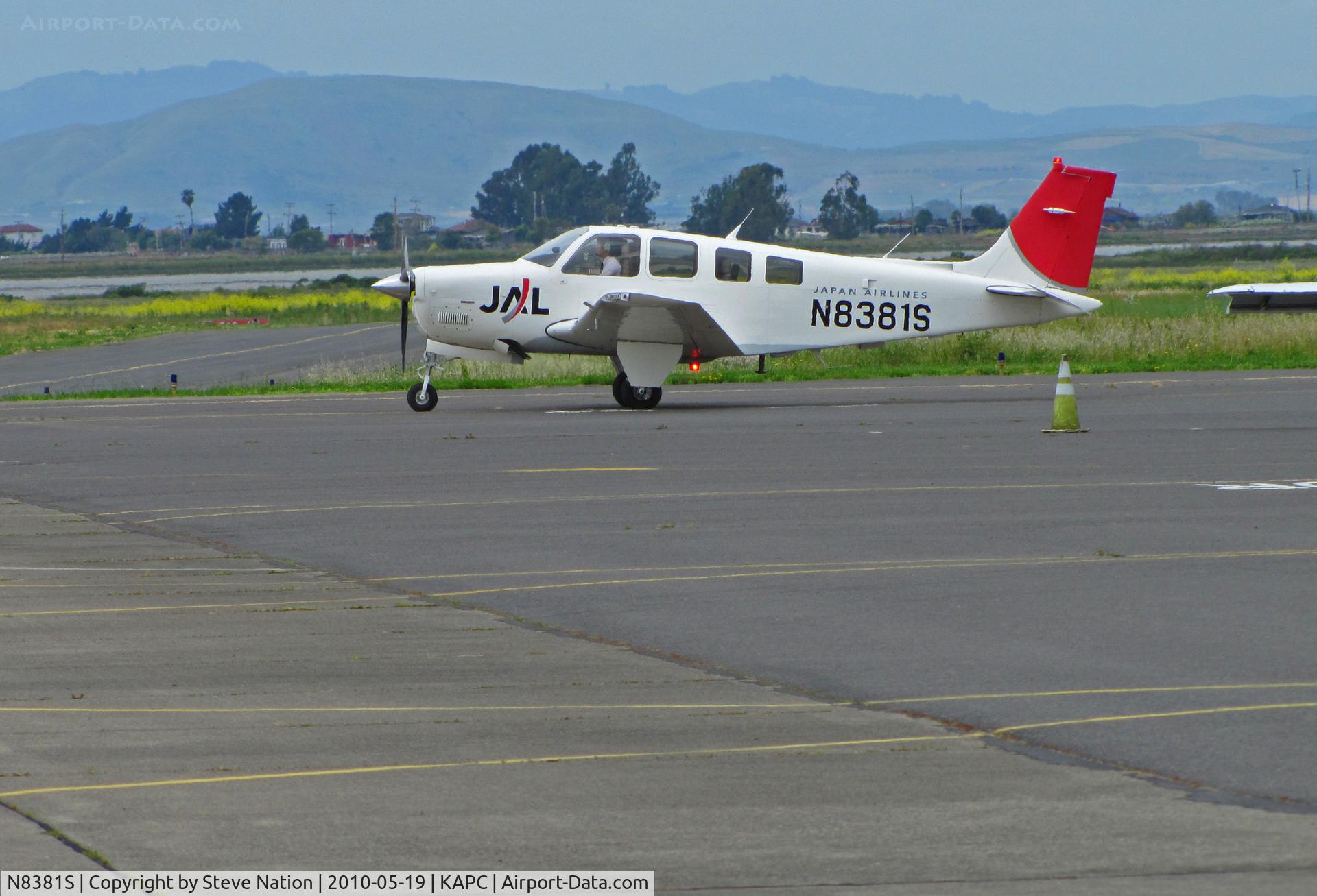 N8381S, 2004 Raytheon Aircraft Company A36 Bonanza C/N E-3575, JAL student heads out for morning flight at Napa, CA training base in Raytheon A36 in old colors