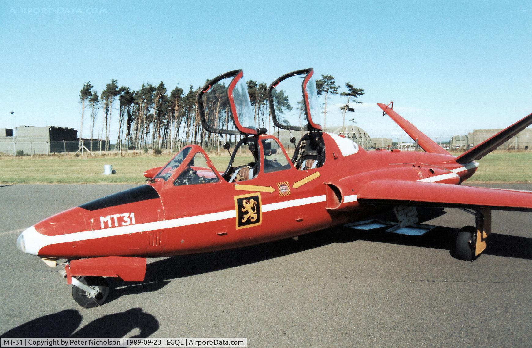 MT-31, Fouga CM-170R Magister C/N 288, CM.170 Magister of 9 Wing Belgian Air Force on display at the 1989 RAF Leuchars Airshow.