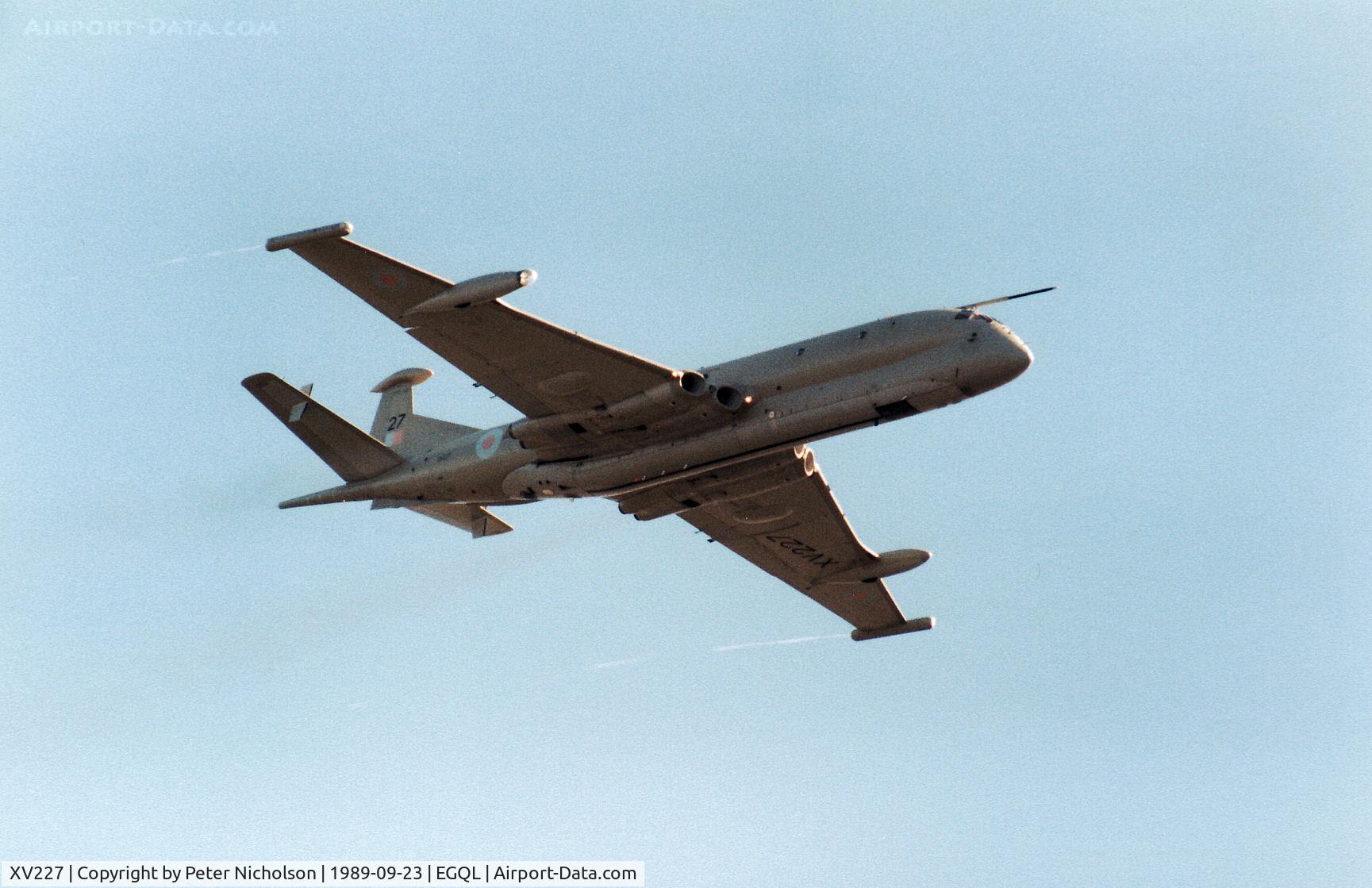 XV227, Hawker Siddeley Nimrod MR.2P C/N 8002, Nimrod MR.2 of 201 Squadron at RAF Kinloss on a flypast at the 1989 RAF Leuchars Airshow.