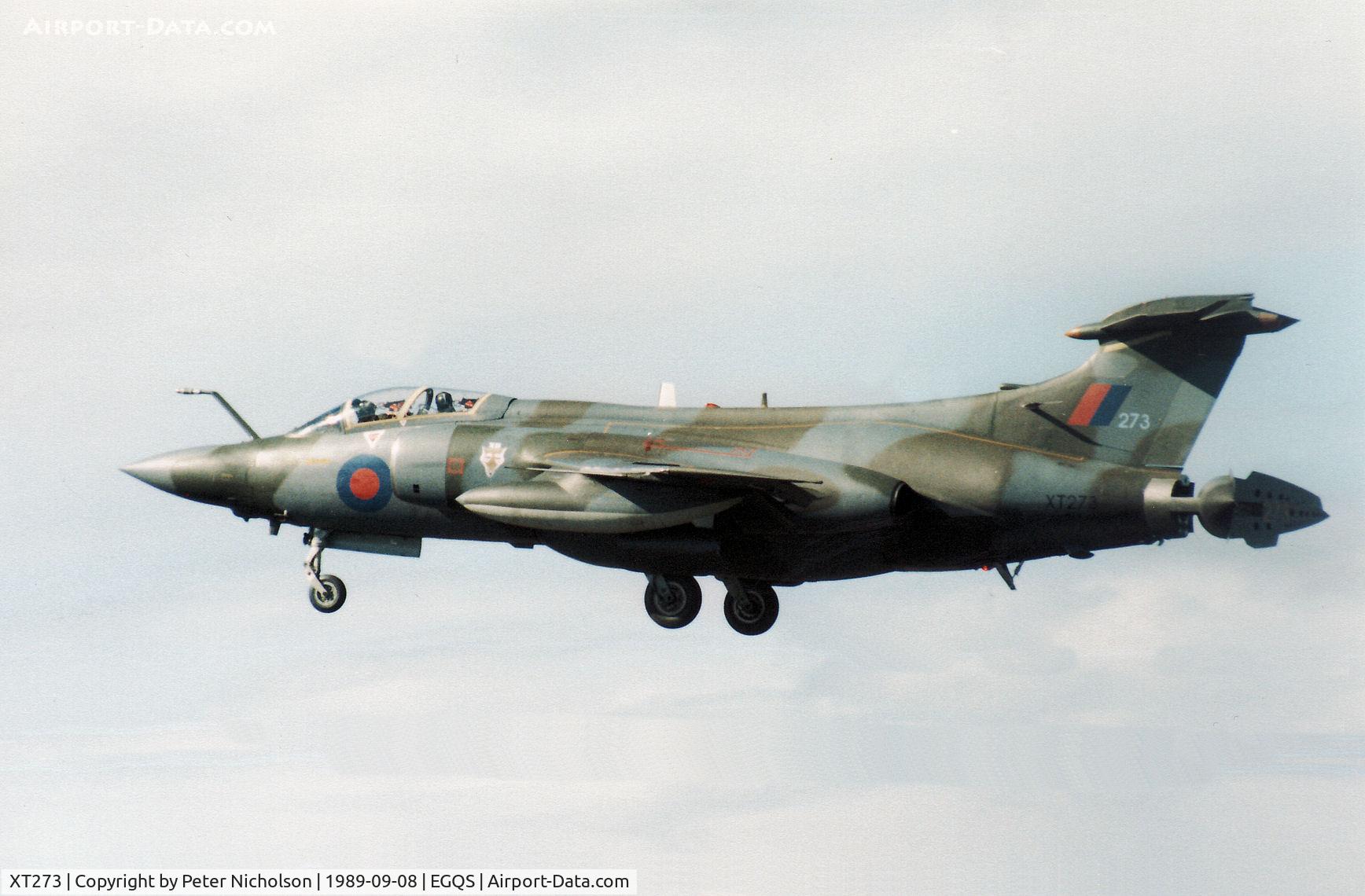 XT273, 1965 Hawker Siddeley Buccaneer S.2A C/N B3-16-64, Buccaneer S.2B of 12 Squadron on final approach to RAF Lossiemouth in September 1989.