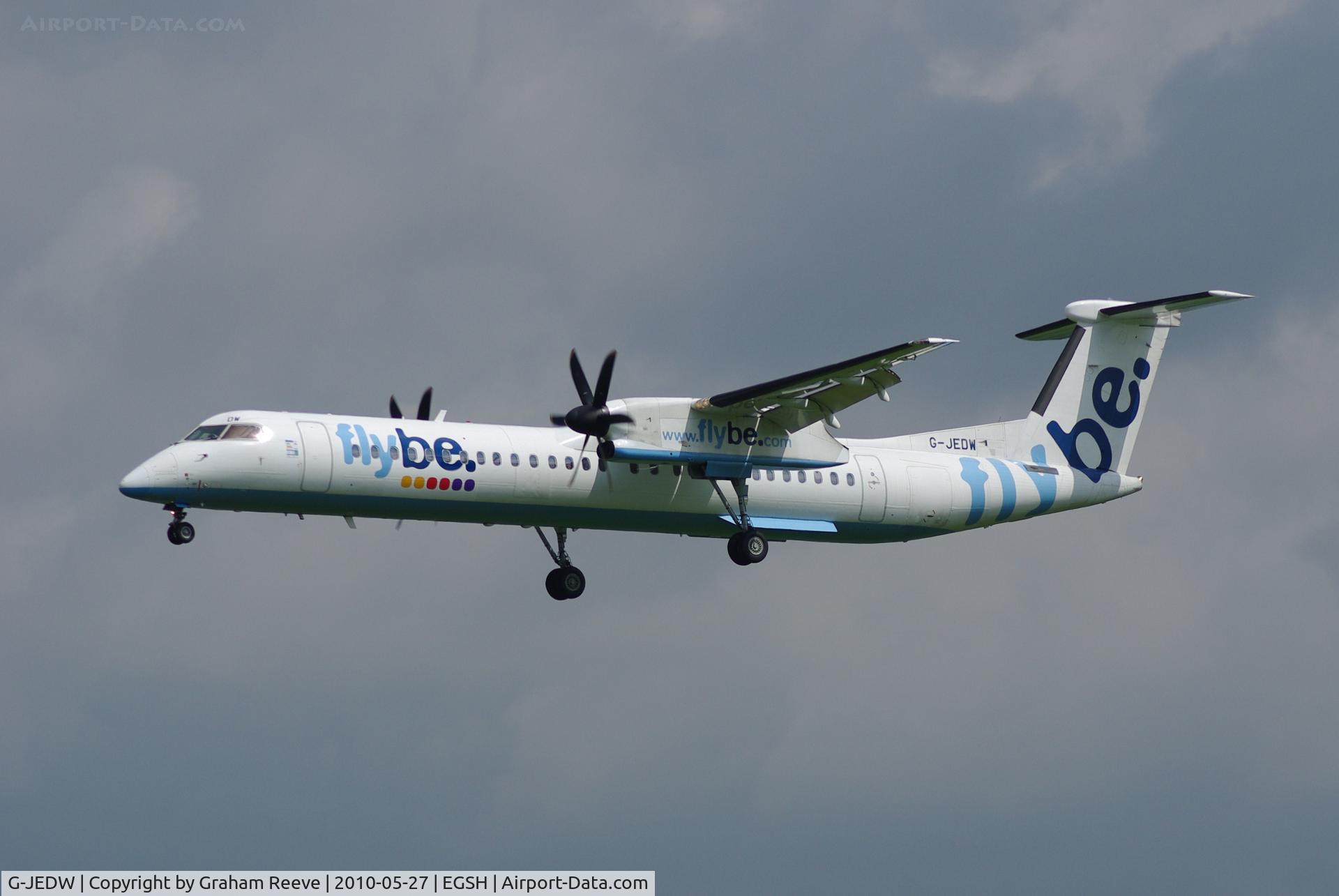 G-JEDW, 2004 De Havilland Canada DHC-8-402Q Dash 8 C/N 4093, Landing at Norwich.