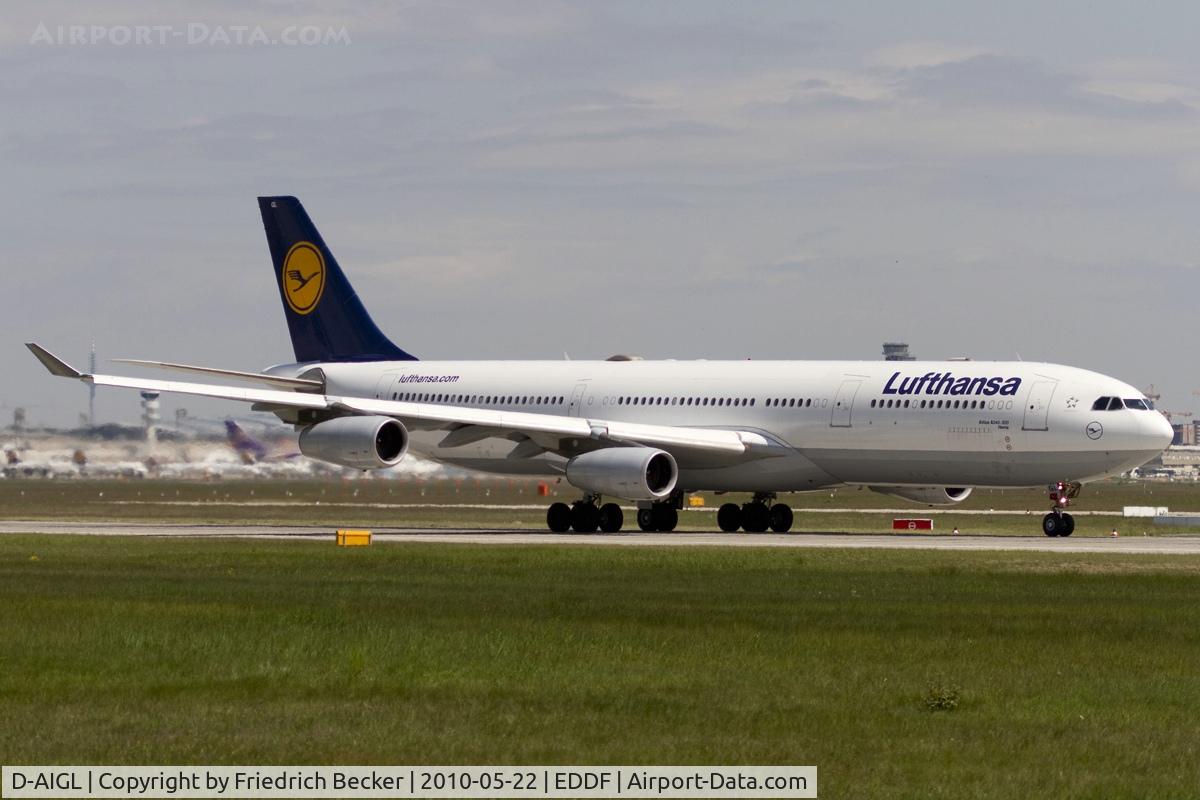 D-AIGL, 1996 Airbus A340-313 C/N 135, departing via RW18W