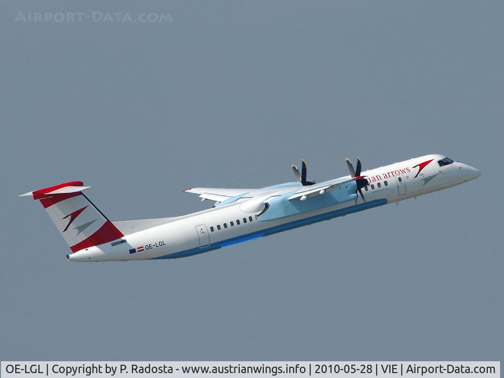 OE-LGL, 2010 De Havilland Canada DHC-8-402Q Dash 8 C/N 4310, Brandnew plane - Austrians first Dash8-Q400 NEXTGEN taking off from RWY 29 - probably one of the first pictures of that new plane at VIE!