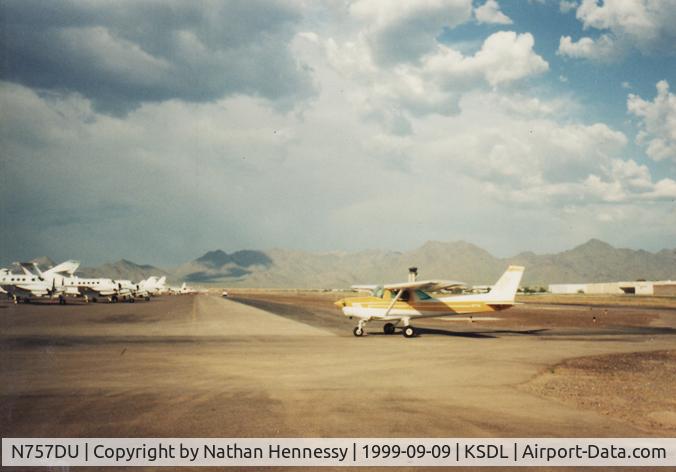 N757DU, 1977 Cessna 152 C/N 15279664, Returning from my first solo flight.