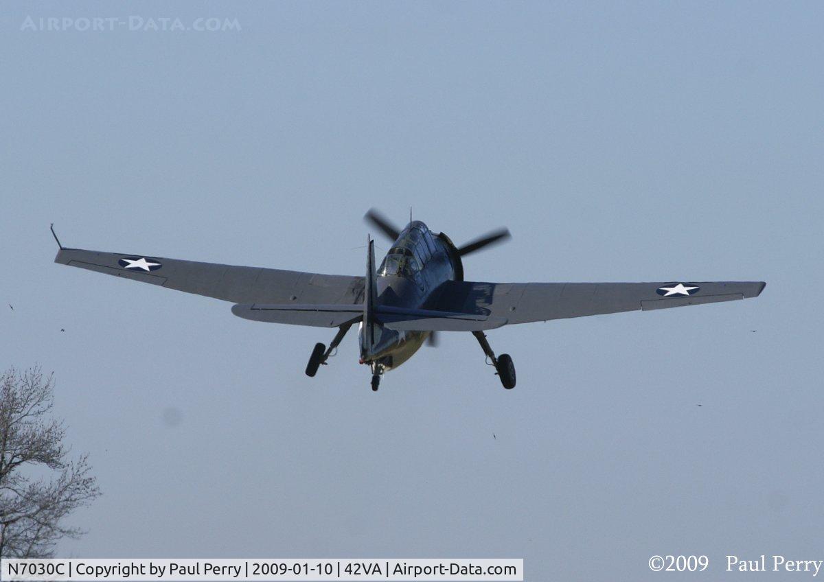 N7030C, Grumman TBM-3E Avenger C/N 3516, Departing for a flyover of CVN-77, USS George H.W. Bush.  A fitting aircraft indeed!