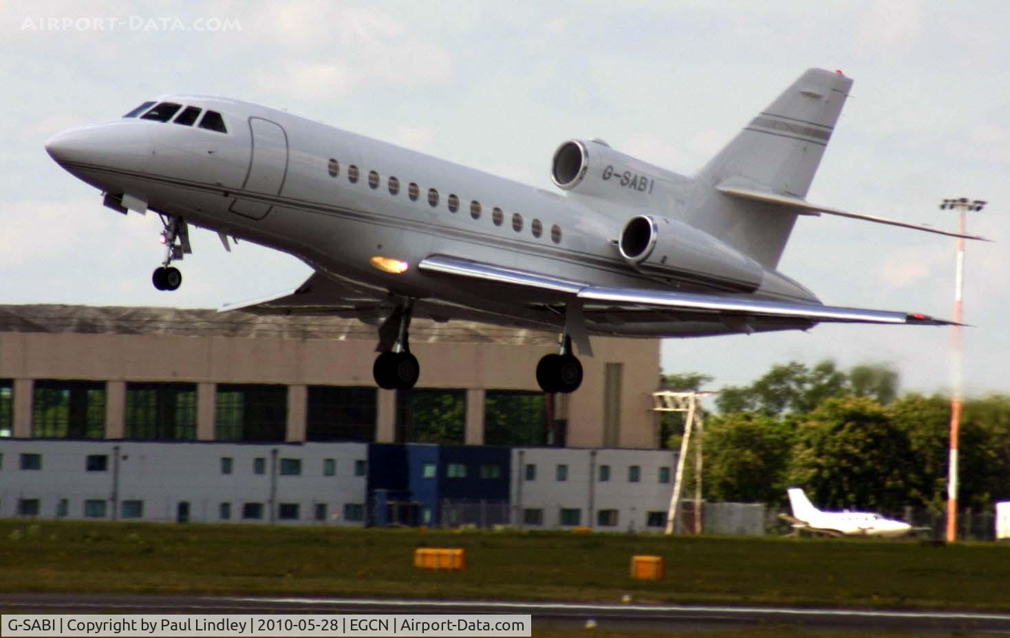 G-SABI, 2005 Dassault Falcon 900EX C/N 150, Spirited departure from Doncaster - Sheffield