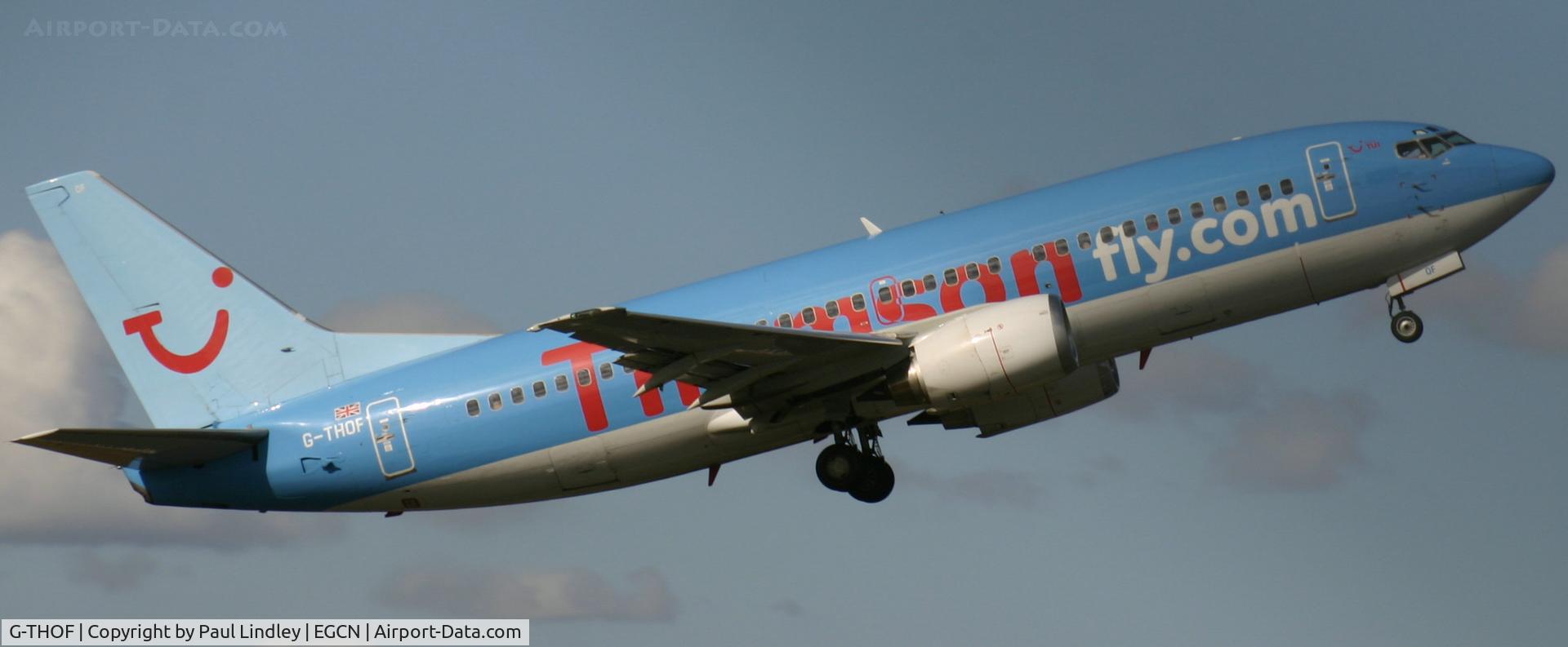 G-THOF, 1995 Boeing 737-3Q8 C/N 26314, Up up and away from Robin Hood