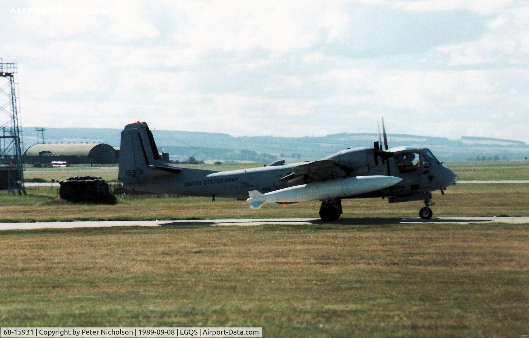 68-15931, 1968 Grumman OV-1D Mohawk C/N 135C, US Army OV-1D Mohawk of 3rd Military Intelligence Battalion preparing to depart RAF Lossiemouth whilst en route to the United States in September 1989.