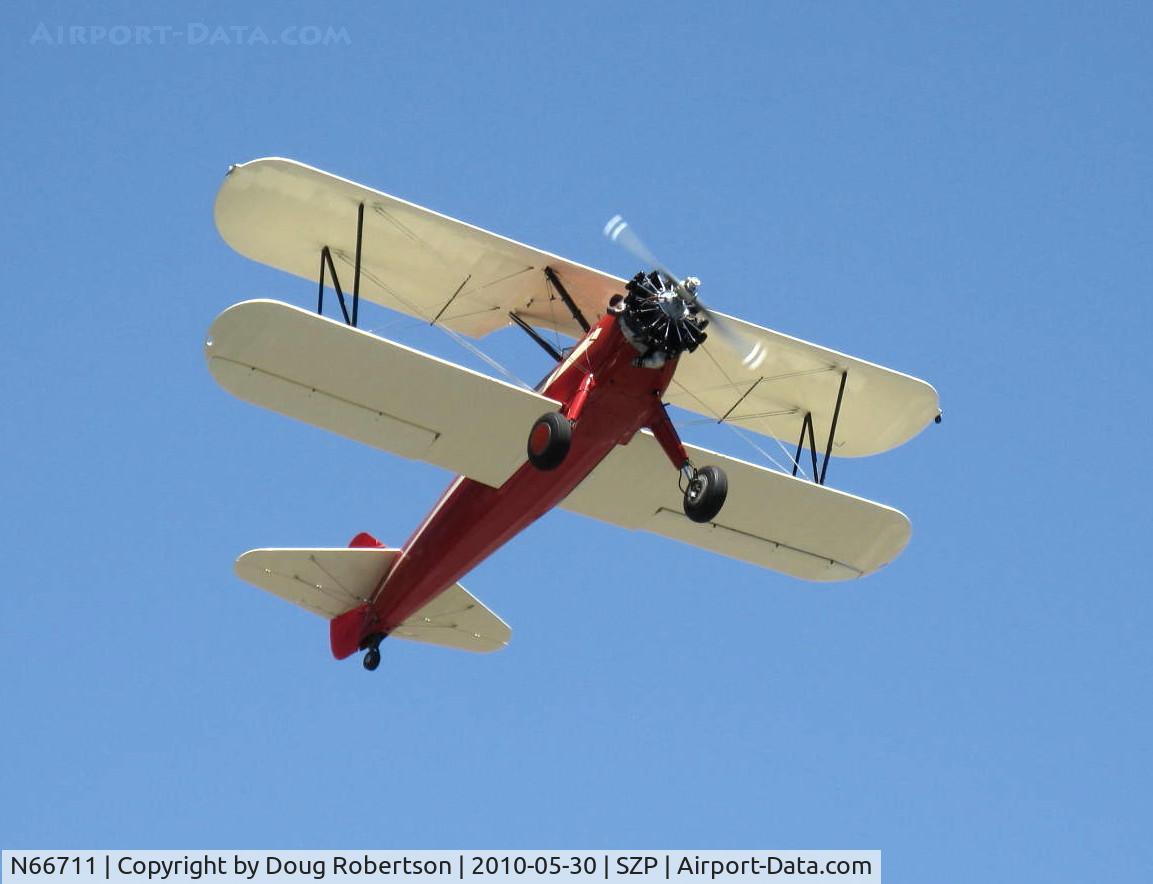 N66711, 1941 Boeing IB75A C/N 75-1675, 1941 Boeing Stearman 1B75A, Jacobs R-755B2 275 Hp, Restricted, Experimental class, takeoff climb Rwy 22