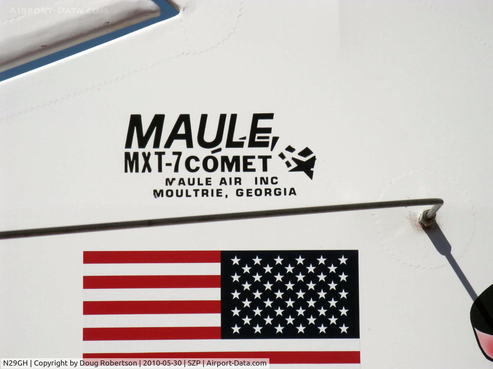 N29GH, 1998 Maule MXT-7-180A Star Rocket C/N 21019C, 1998 Maule MXT-7-180A COMET, Lycoming O-360-C1F 180 Hp, Micro vortex generators, logo