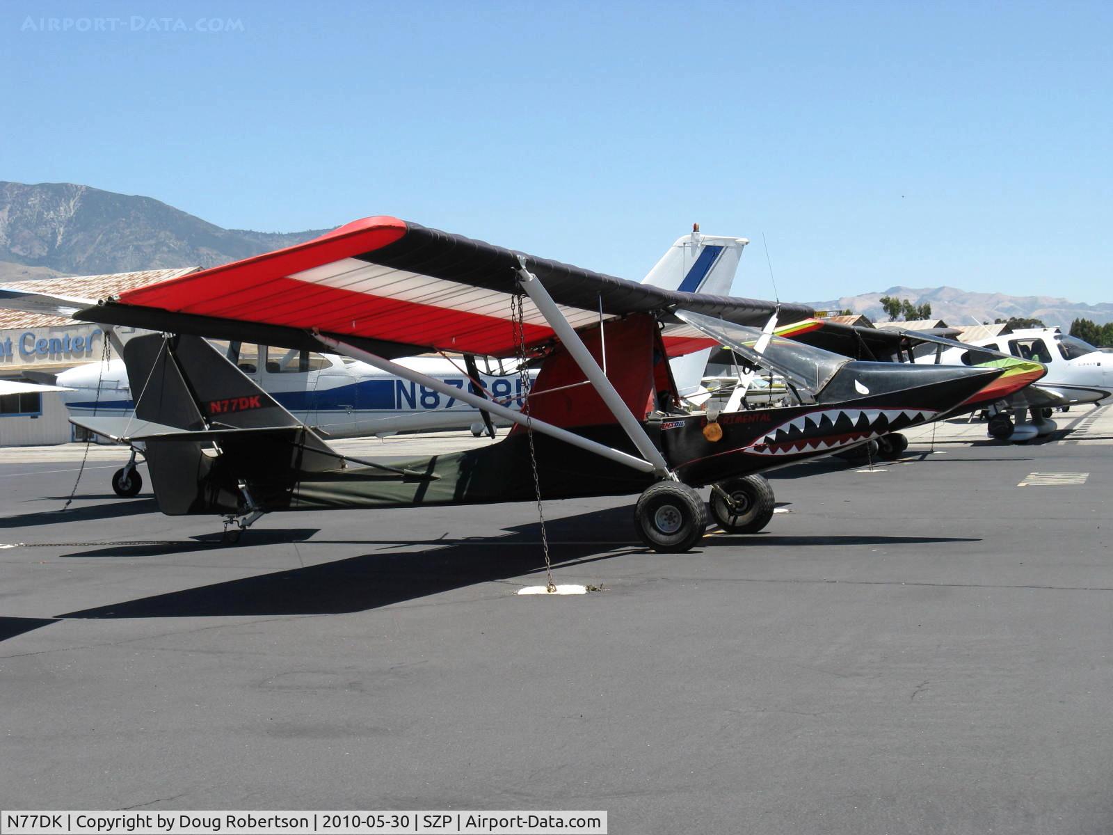 N77DK, 2004 Advanced Aviation Carrera C/N 001, 2004 Kelley KELLEY ONE, Rotax 503 DCDI two-stroke 52 Hp pusher, arrived SZP from the 16th Annual World's Smallest Airshow at Bryan Ranch Airstrip CL13