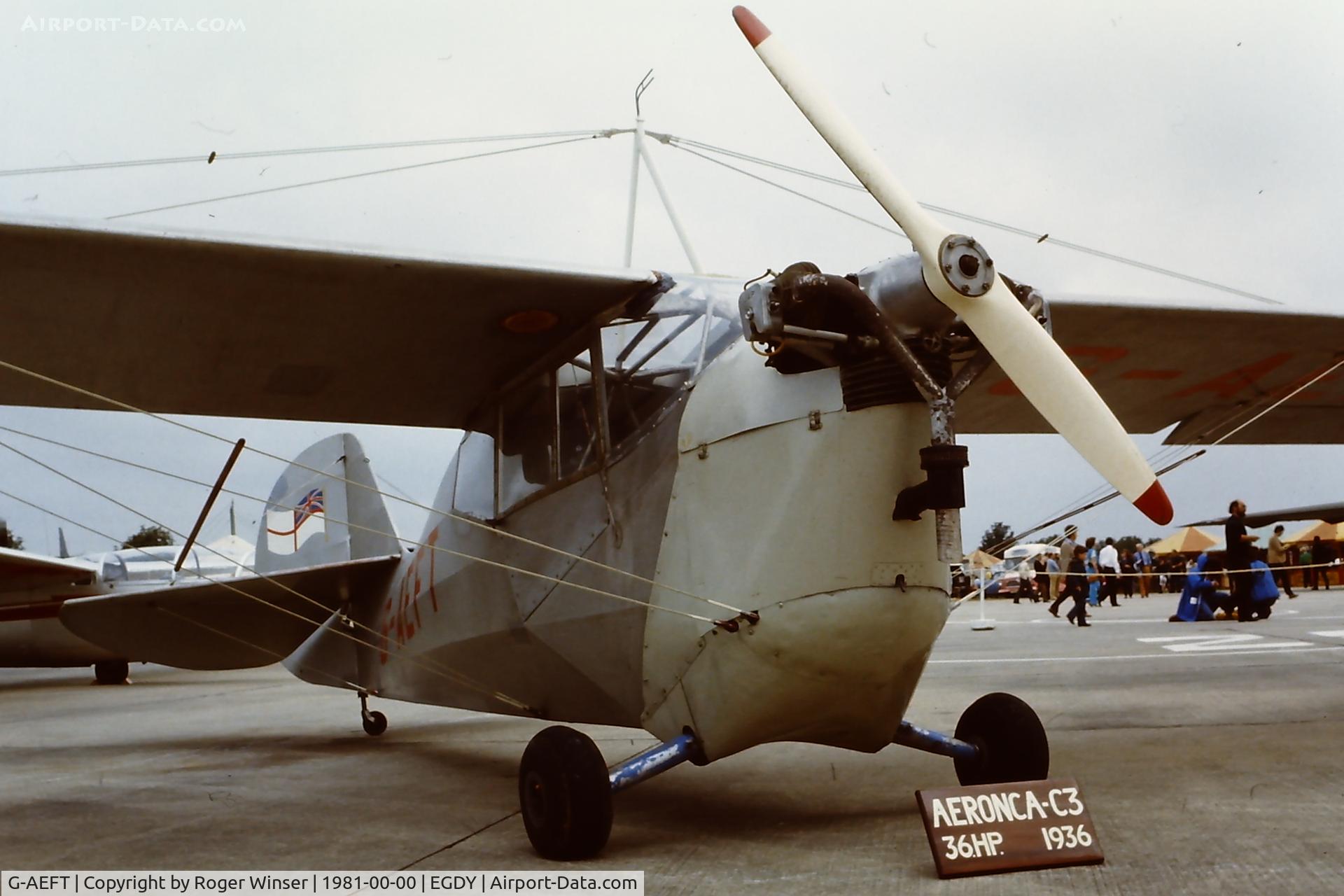 G-AEFT, 1936 Aeronca C.3 Collegian C/N A-610, At RNAS Yeovilton Naval Air Day in 1981