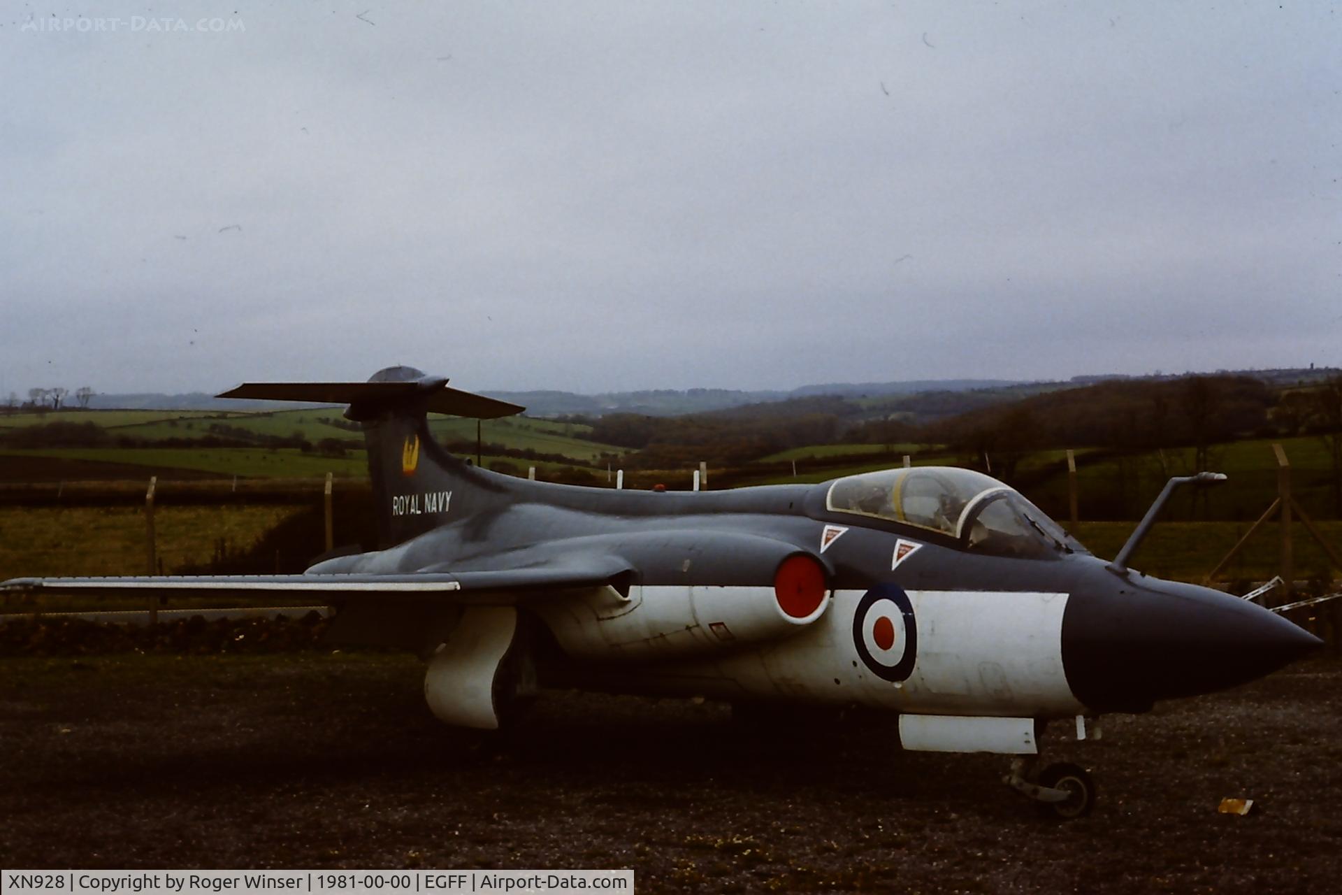 XN928, 1962 Blackburn Buccaneer S.1 C/N B3-08-61, Part of the Wales Air Museum collection, Cardiff Airport in 1981. Carrying 809 NAS markings.